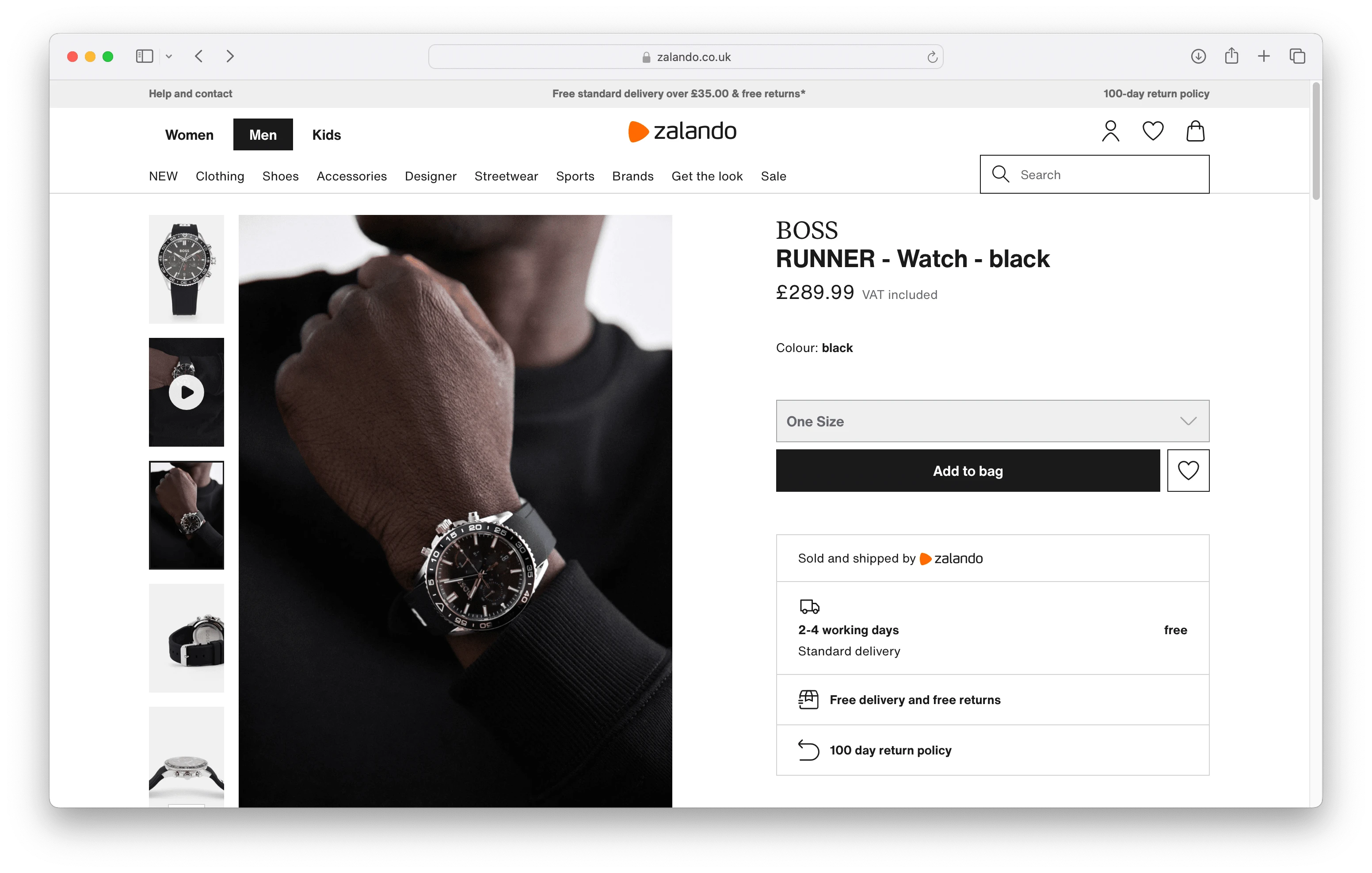 Zalando could improve on inclusivity by showcasing diverse models of various skin colors wearing products like watches, ensuring representation for a broader range of users.