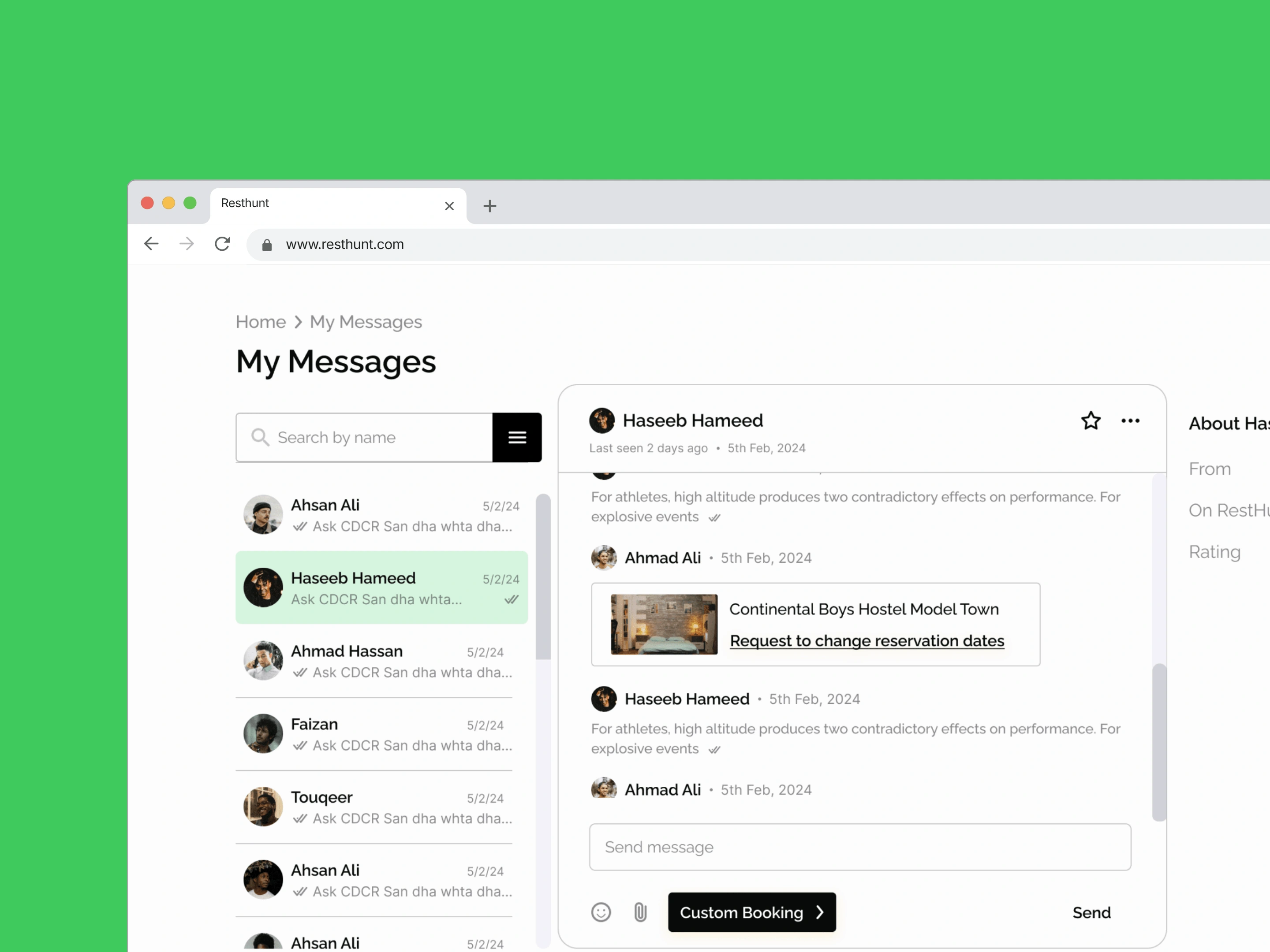 (Chat interface design of resthunt)