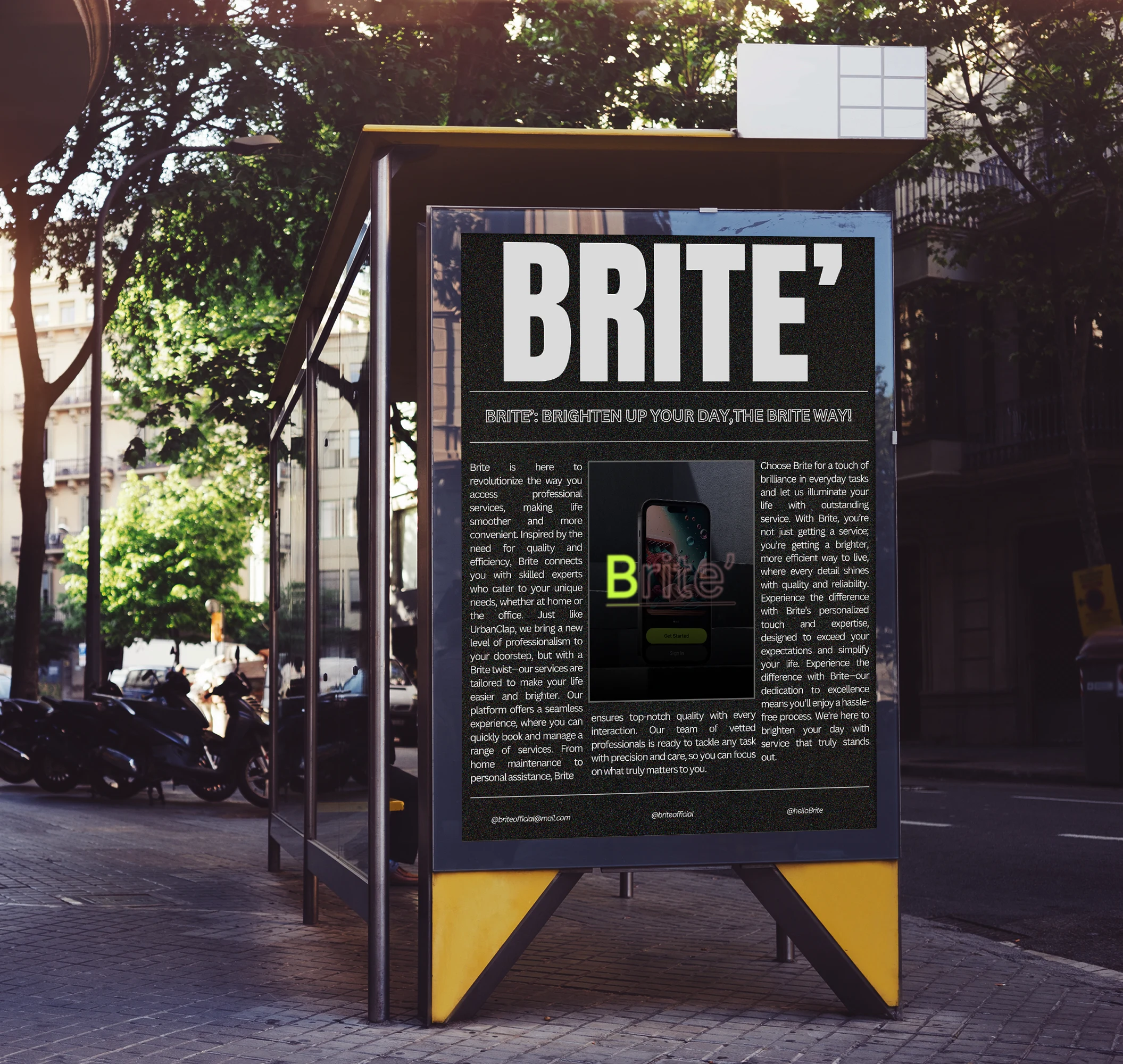 Brite advertising billboard showcasing bold design and brand identity in a public space.