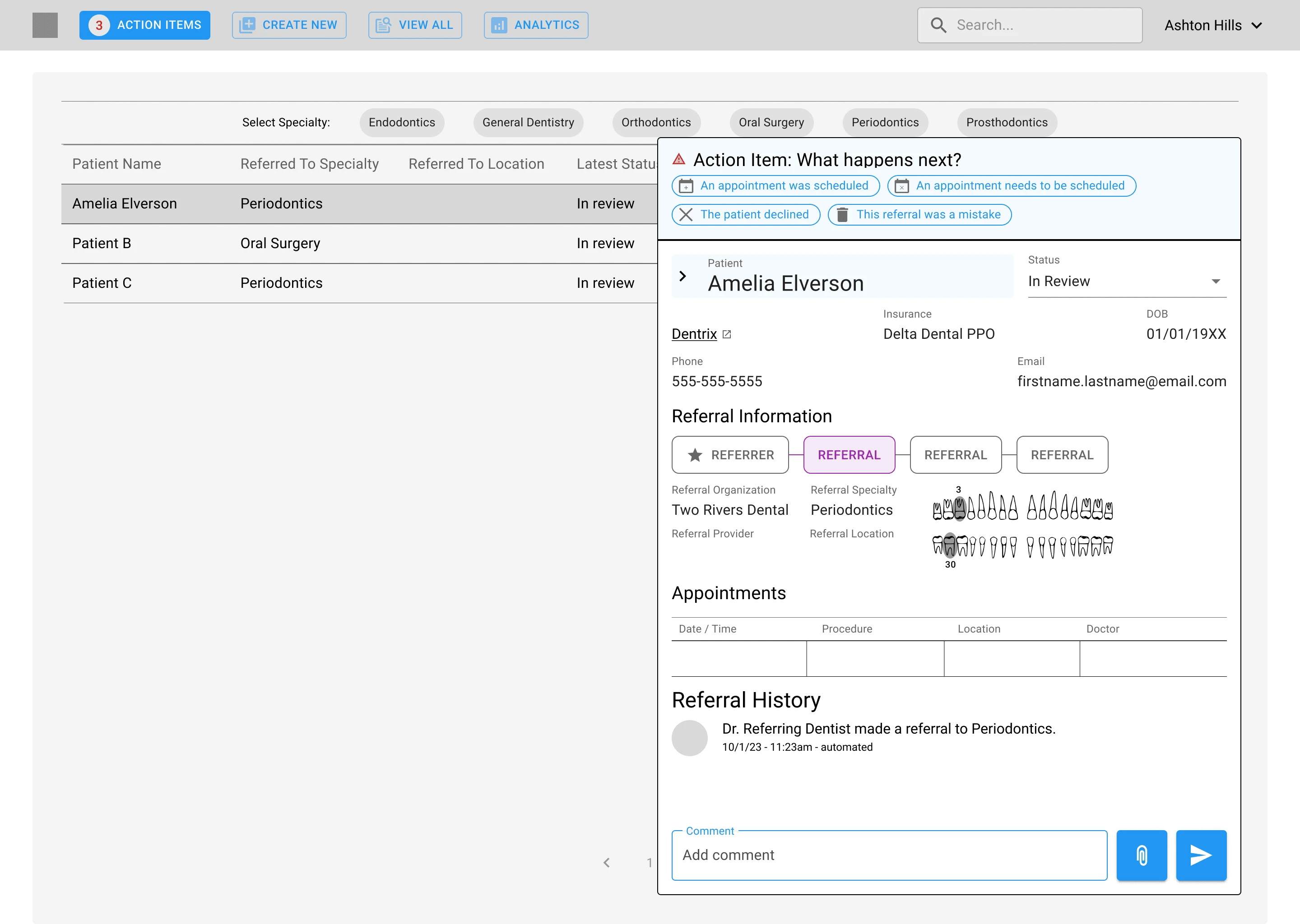 Low Fidelity: Referral Detail side panel