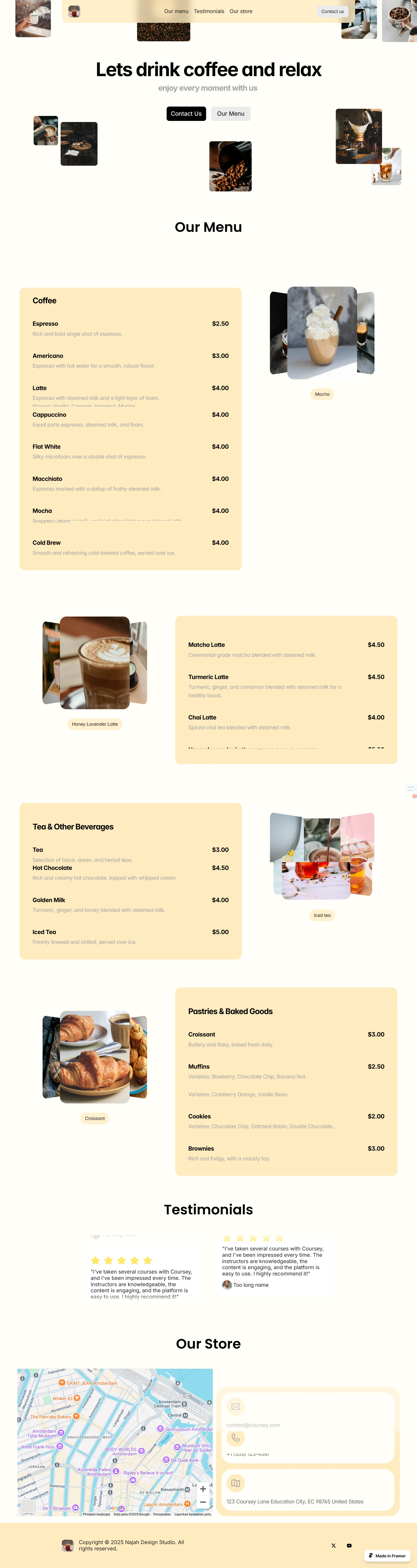 website coffee menu