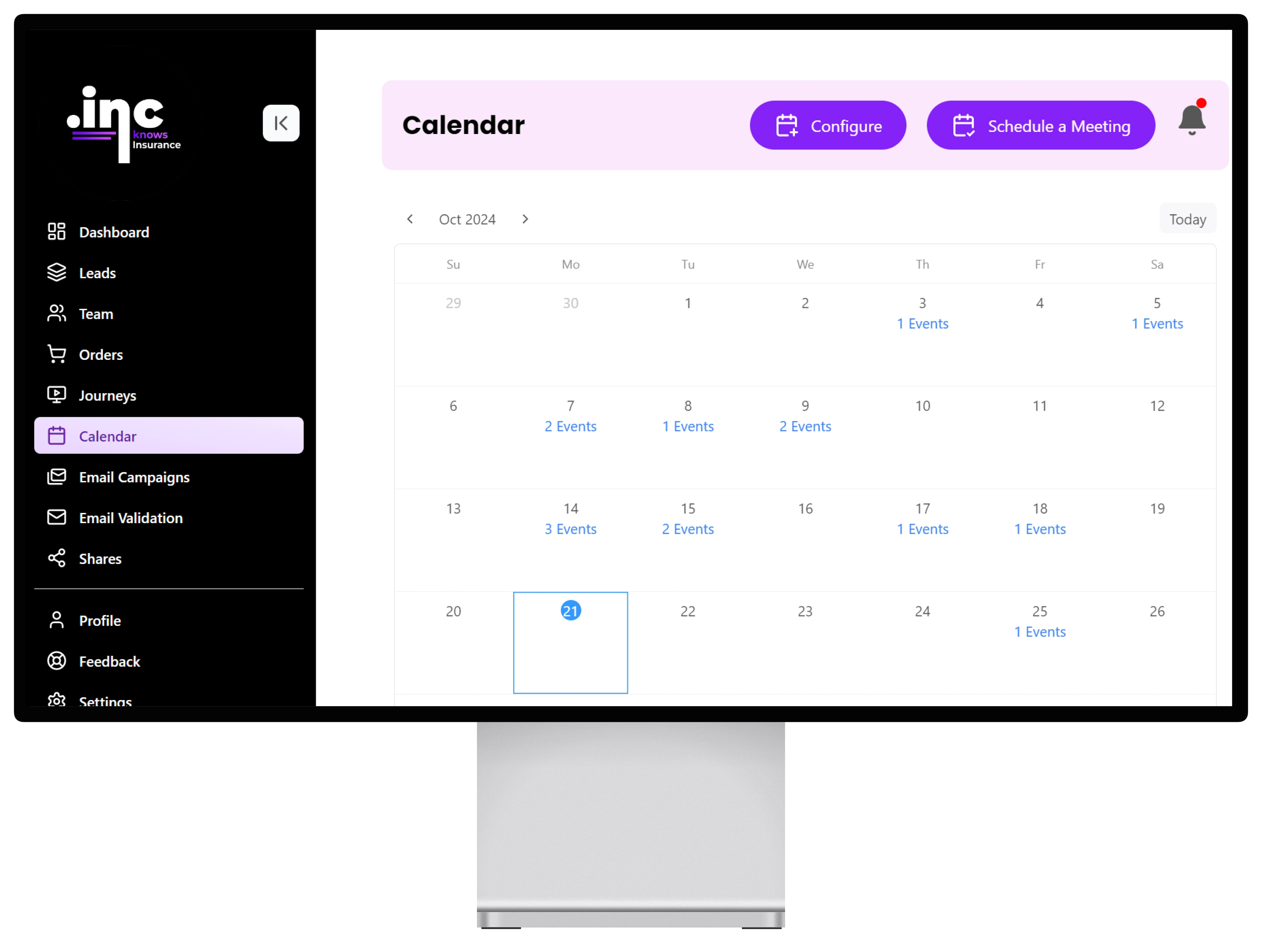 Calendar Integration in Dashboard