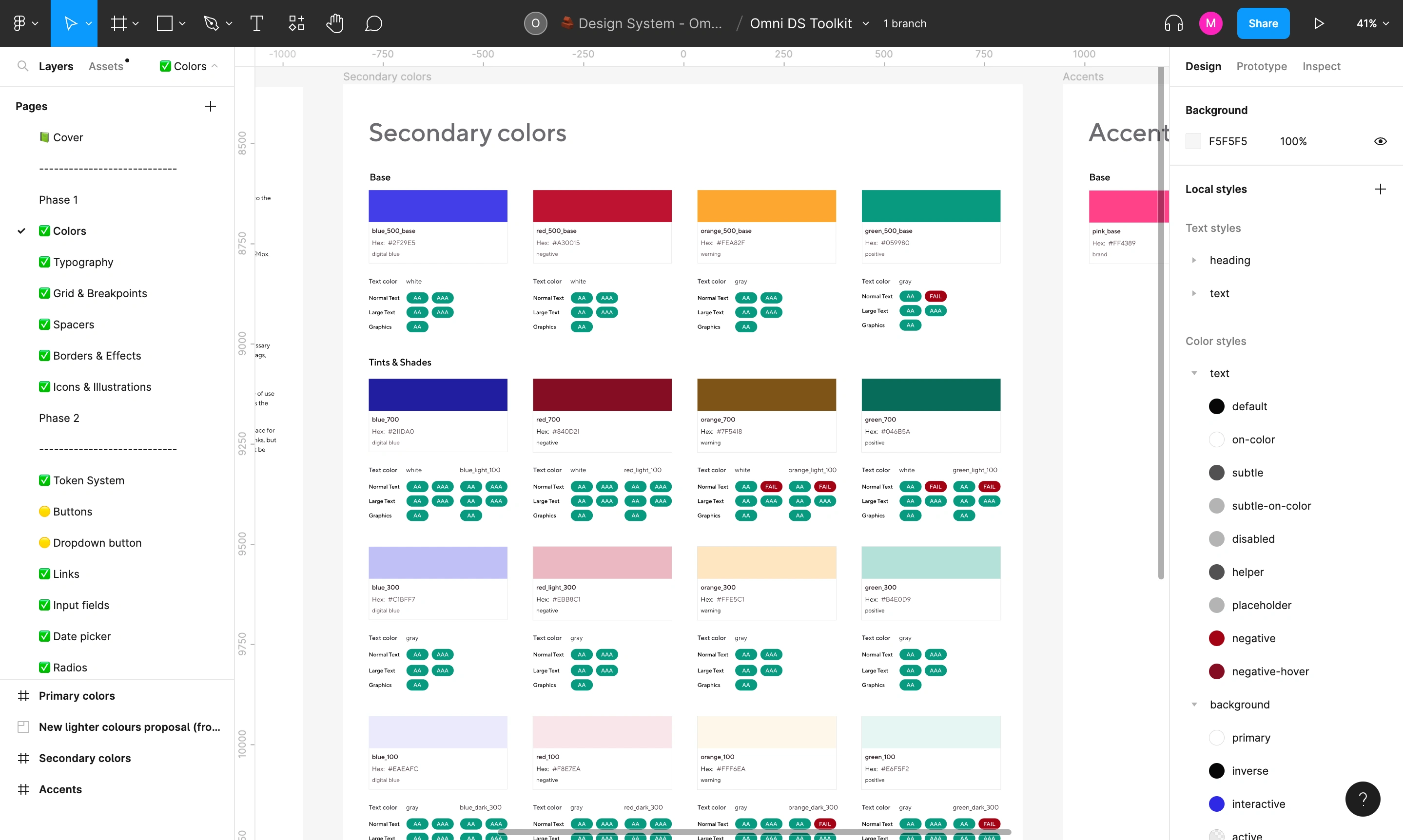 Final colour palette with accessibility standards