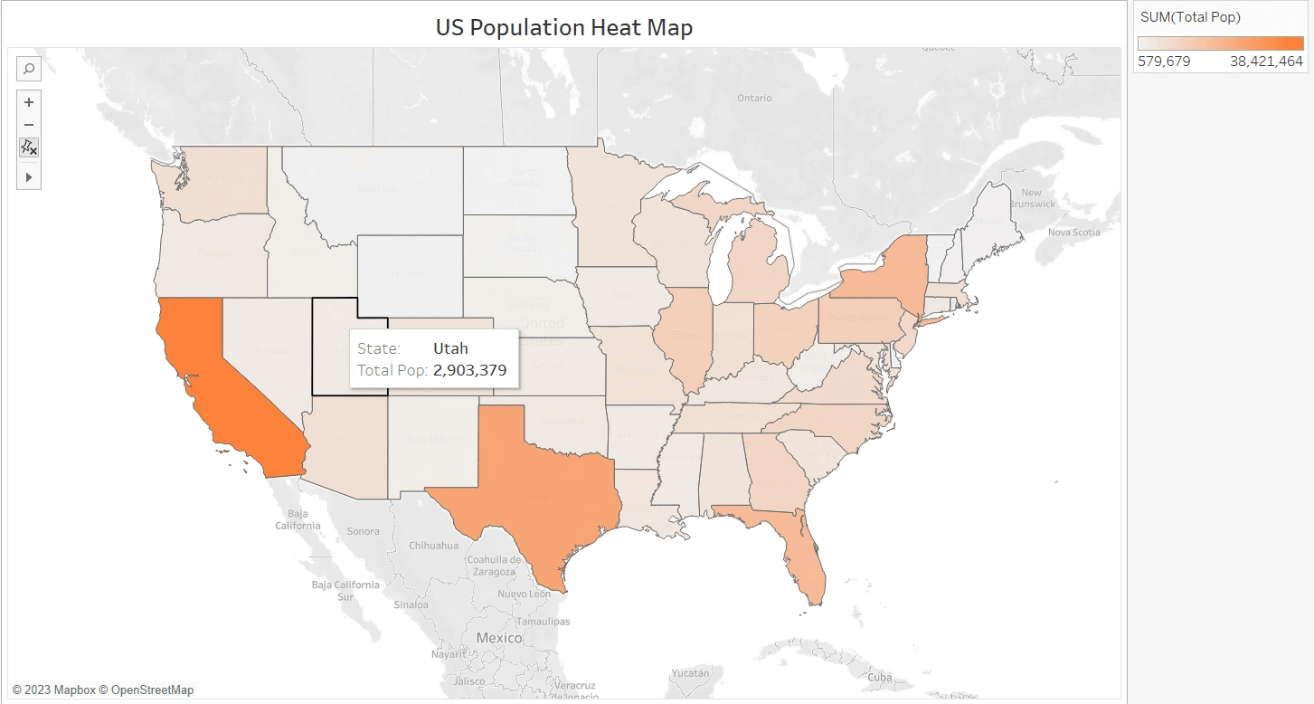 A heat map of the US population.