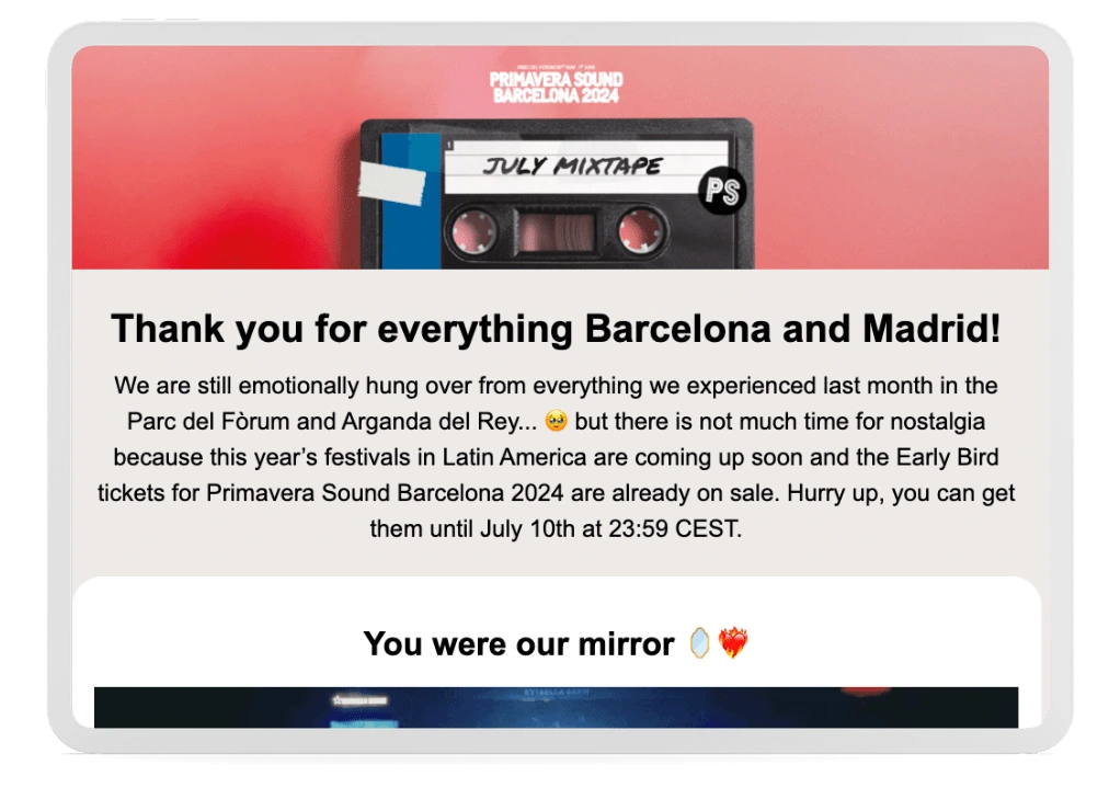 Thank you email after festivals to attendees