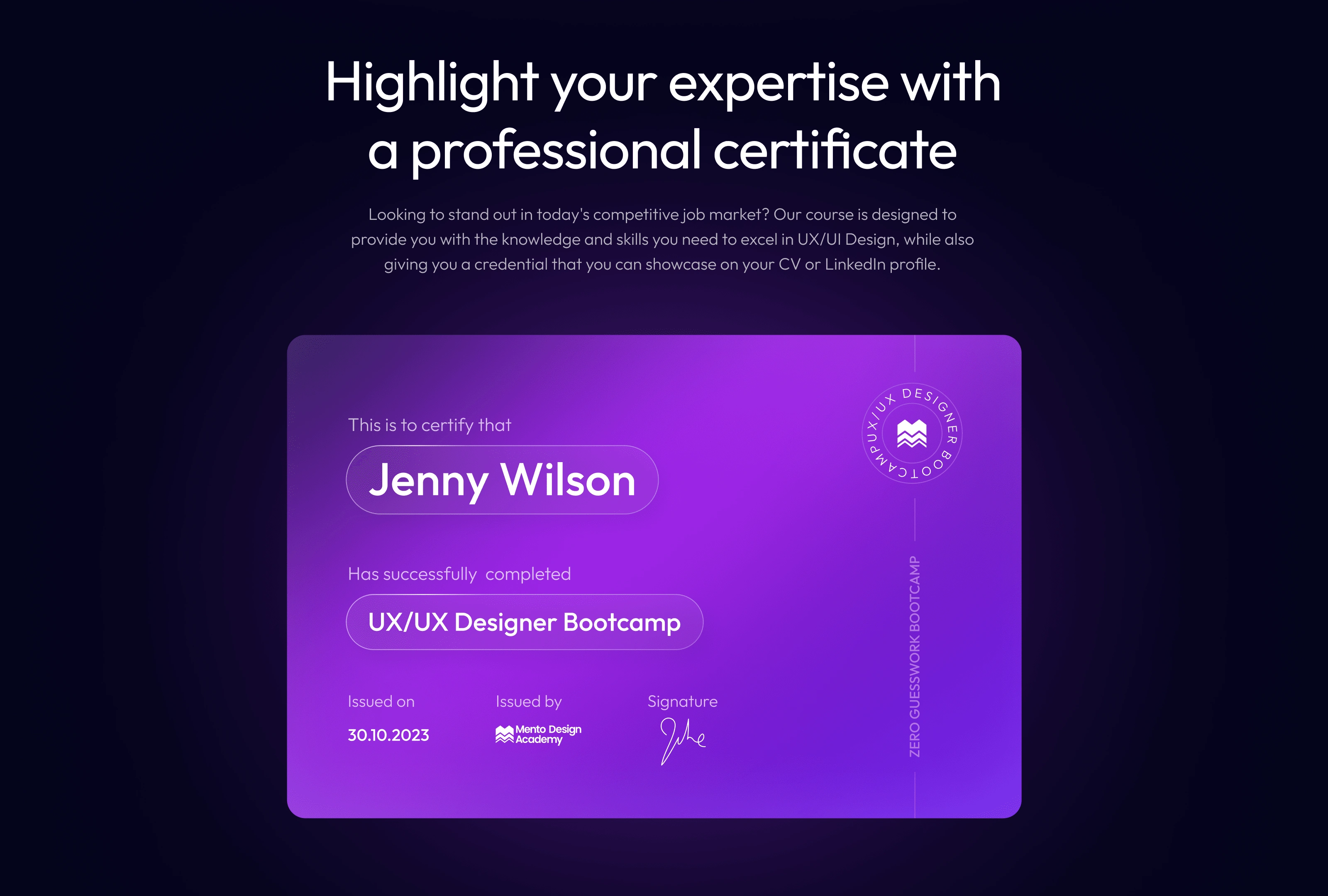 Certificate of completion highlight