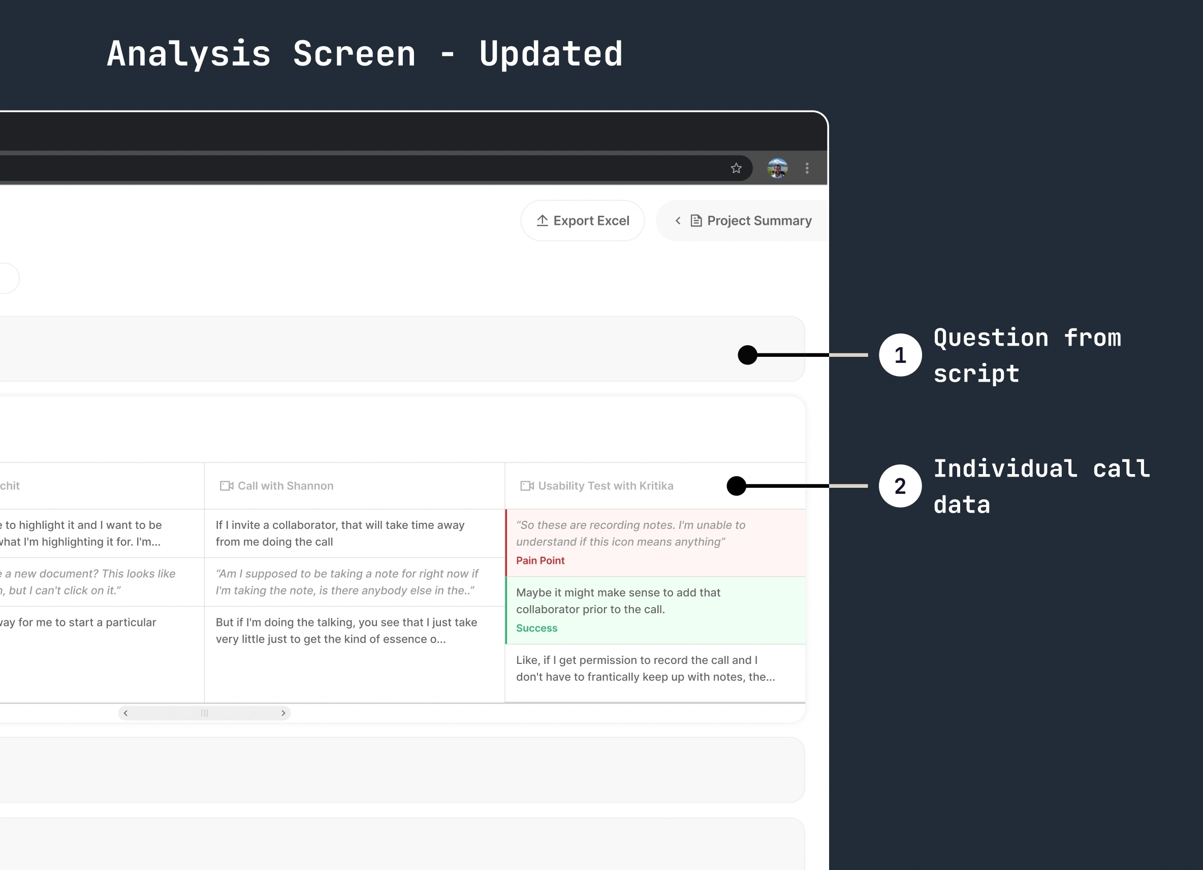 New analysis view with all calls