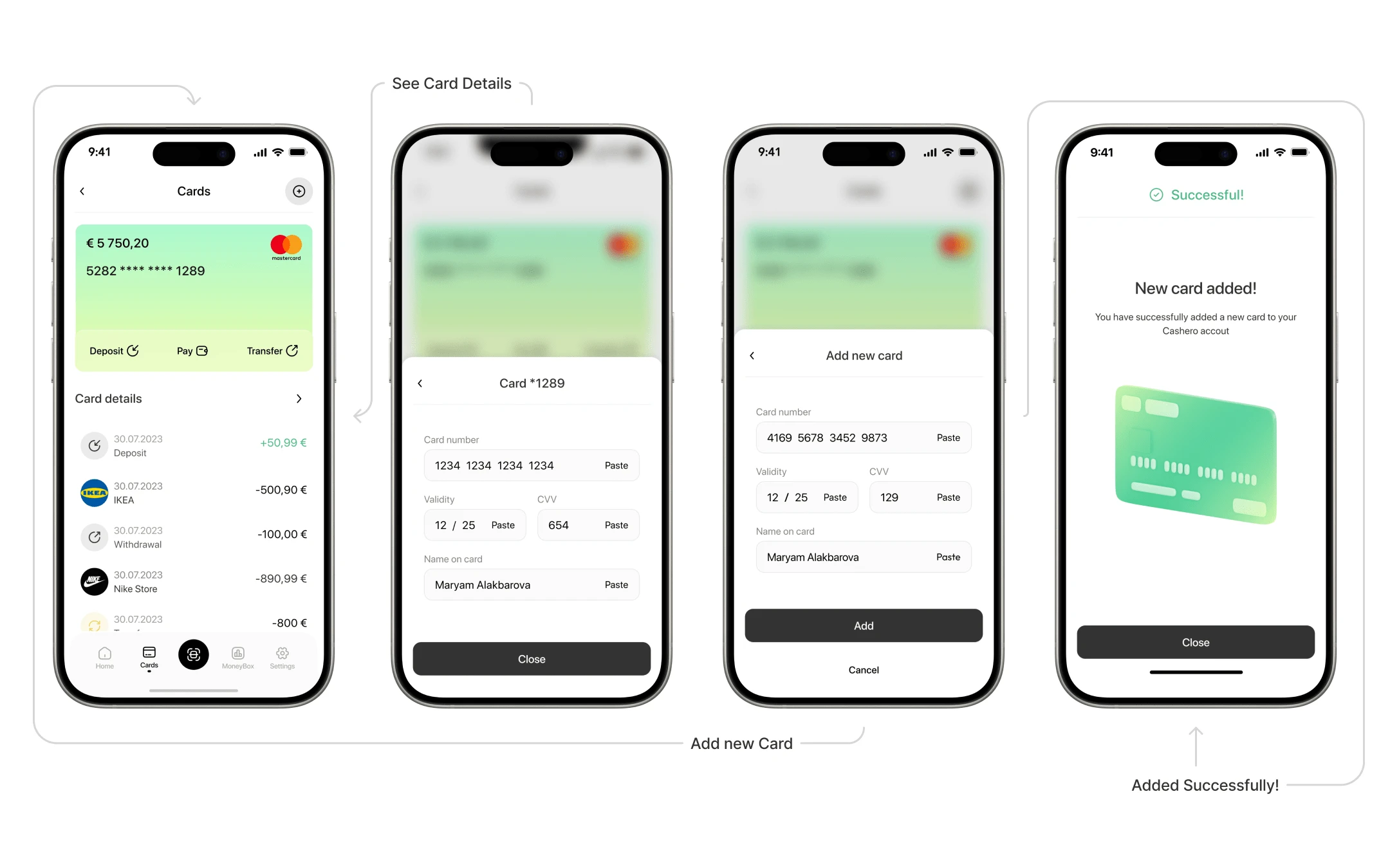 Adding card screens & user flow