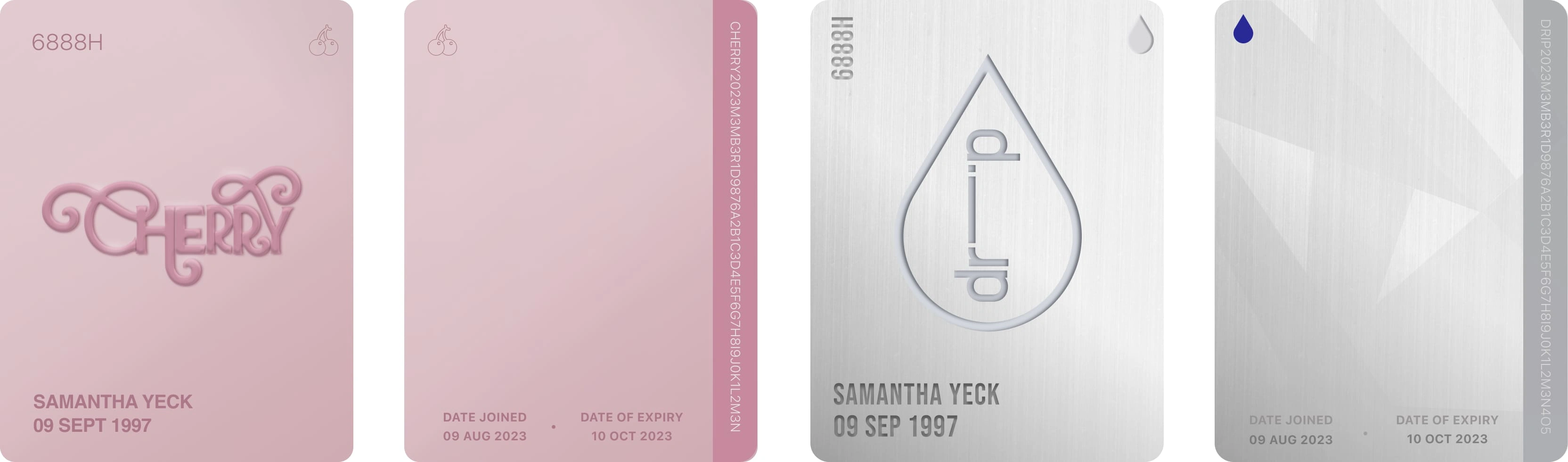 CHERRY card design (left) and DRIP card design (right)