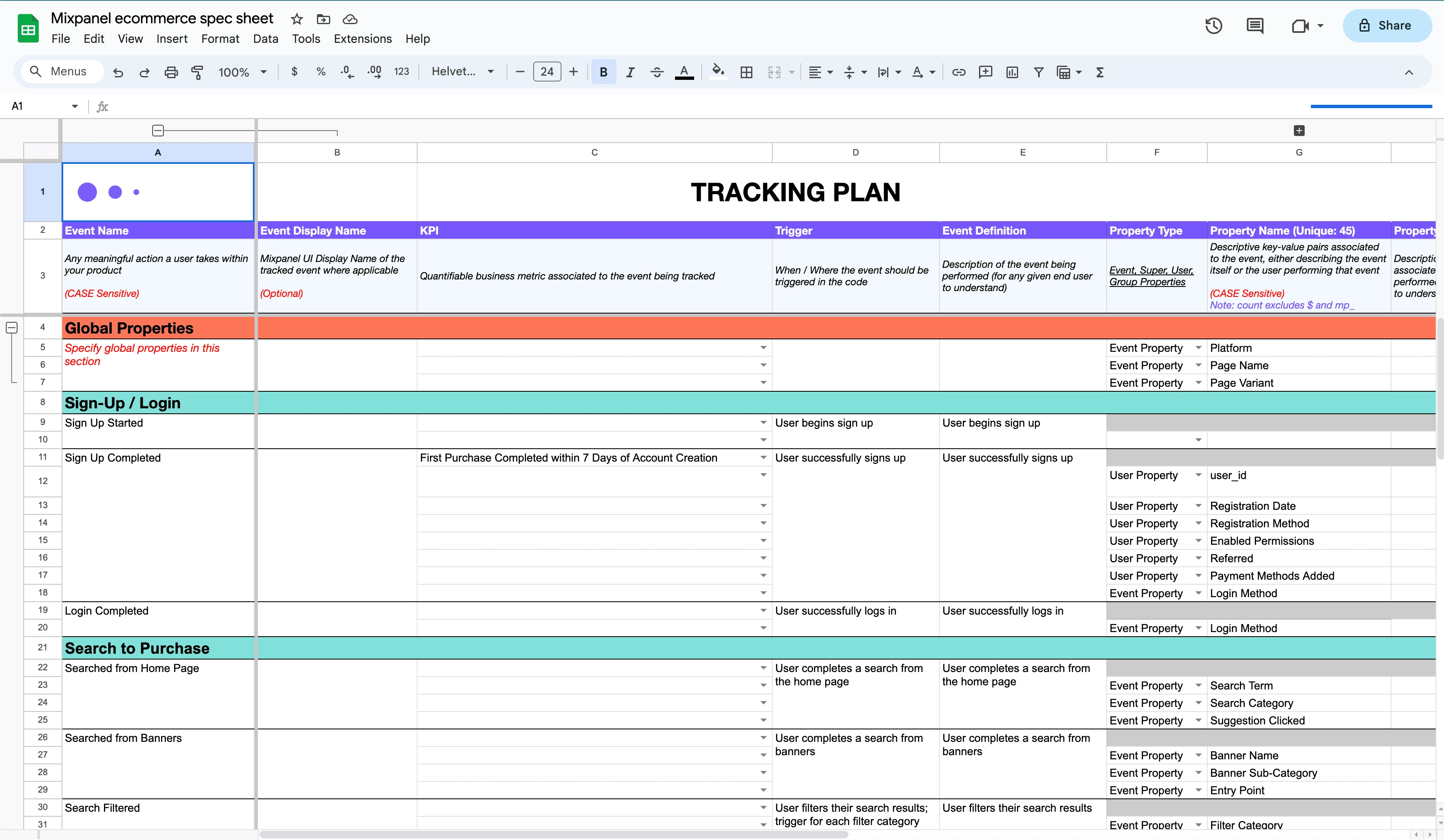 Mixpanel Tracking Plan