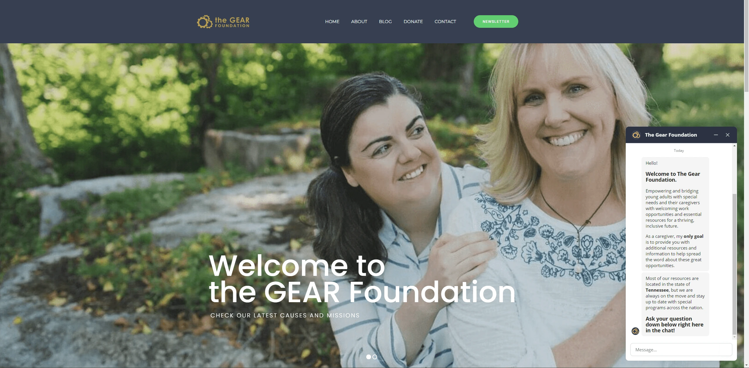 Gear Foundation Website with Chatbot Open