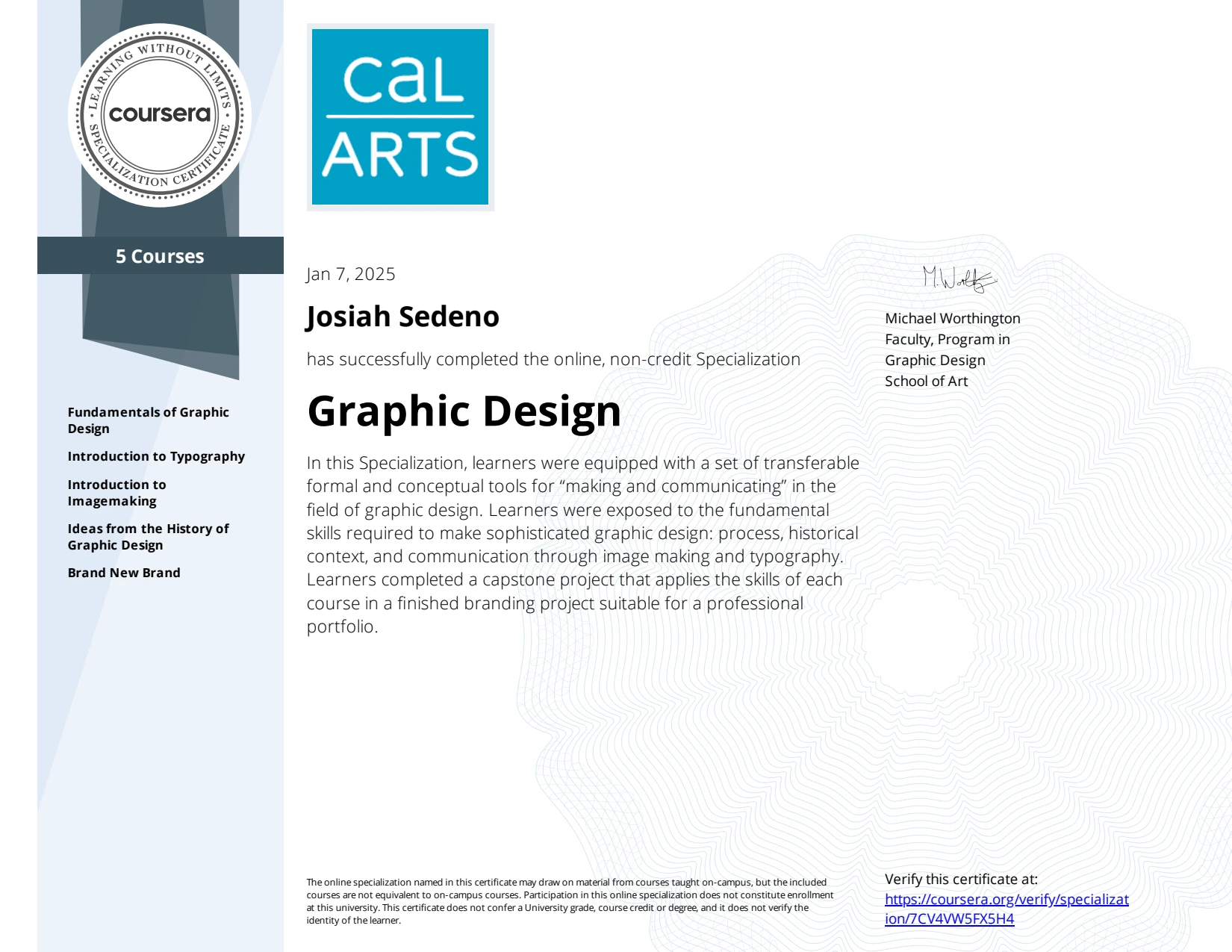 Graphic Design Specialization Certificate of Completion