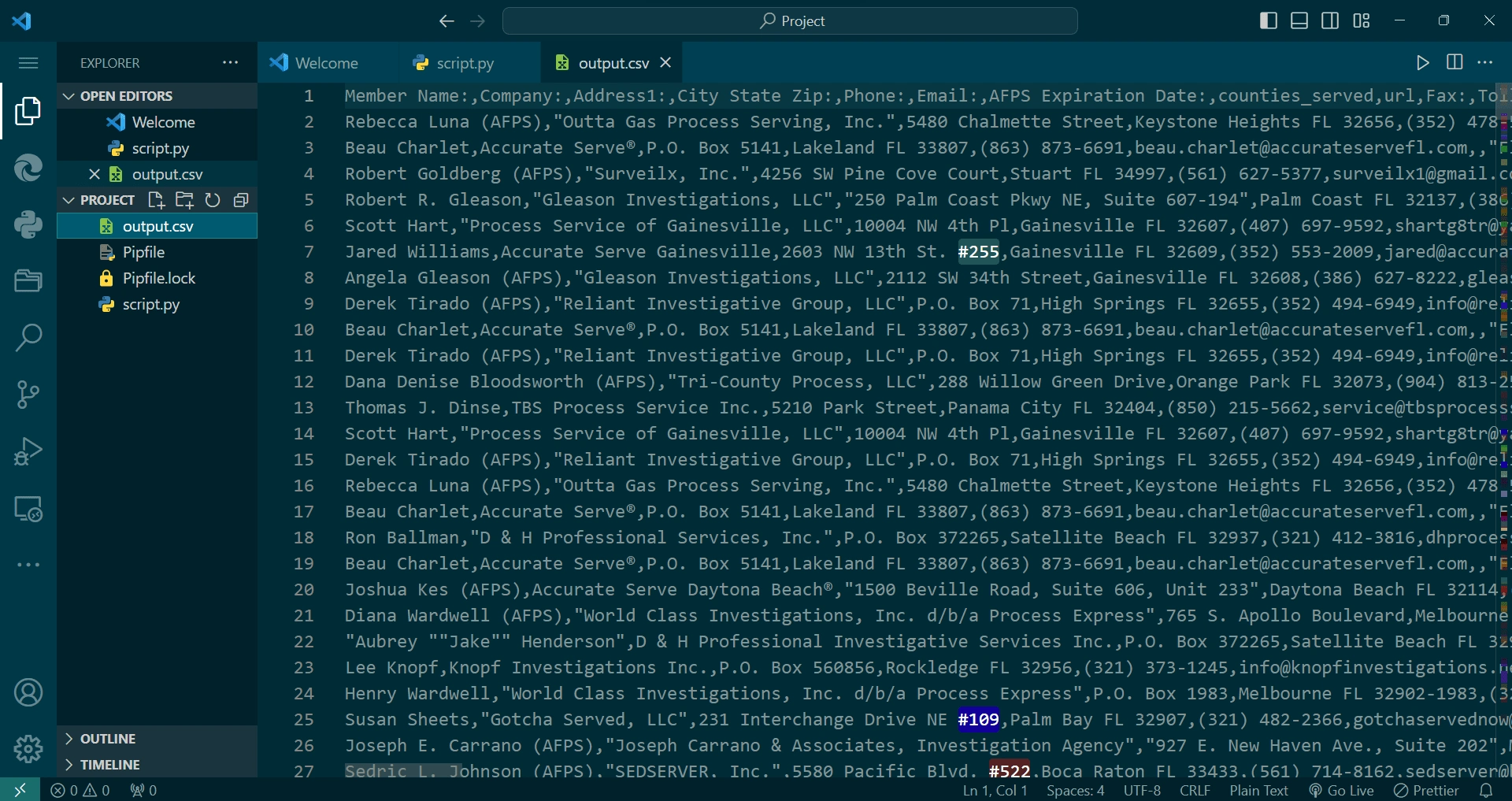 Extracted CSV Data