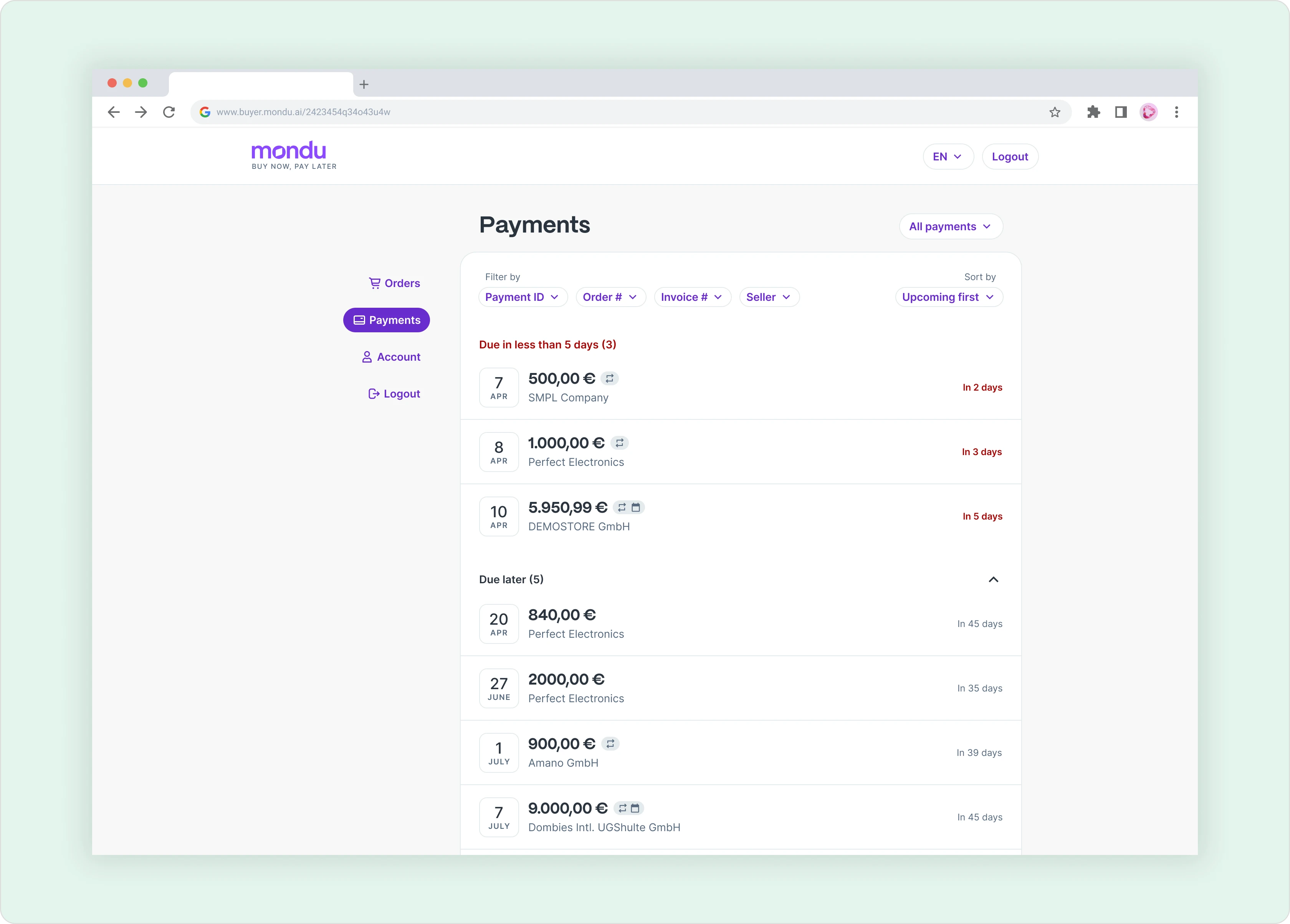 Payment page