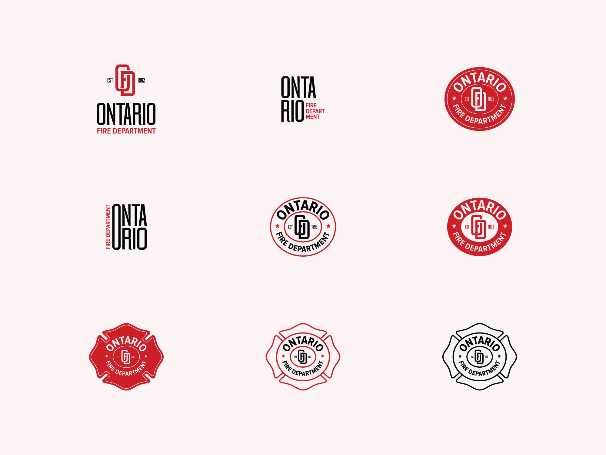 Variations of OFD logos and badges on a light background.