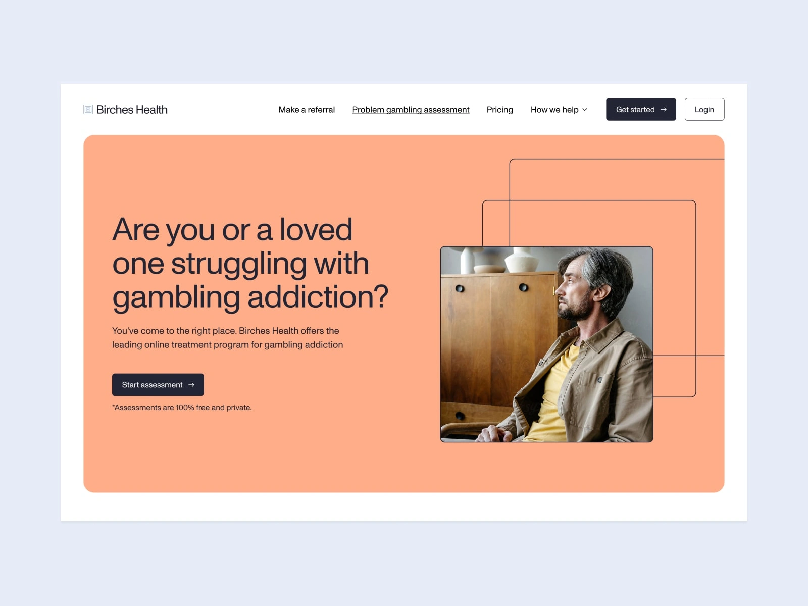 Hero section on problem gambling assessment page.