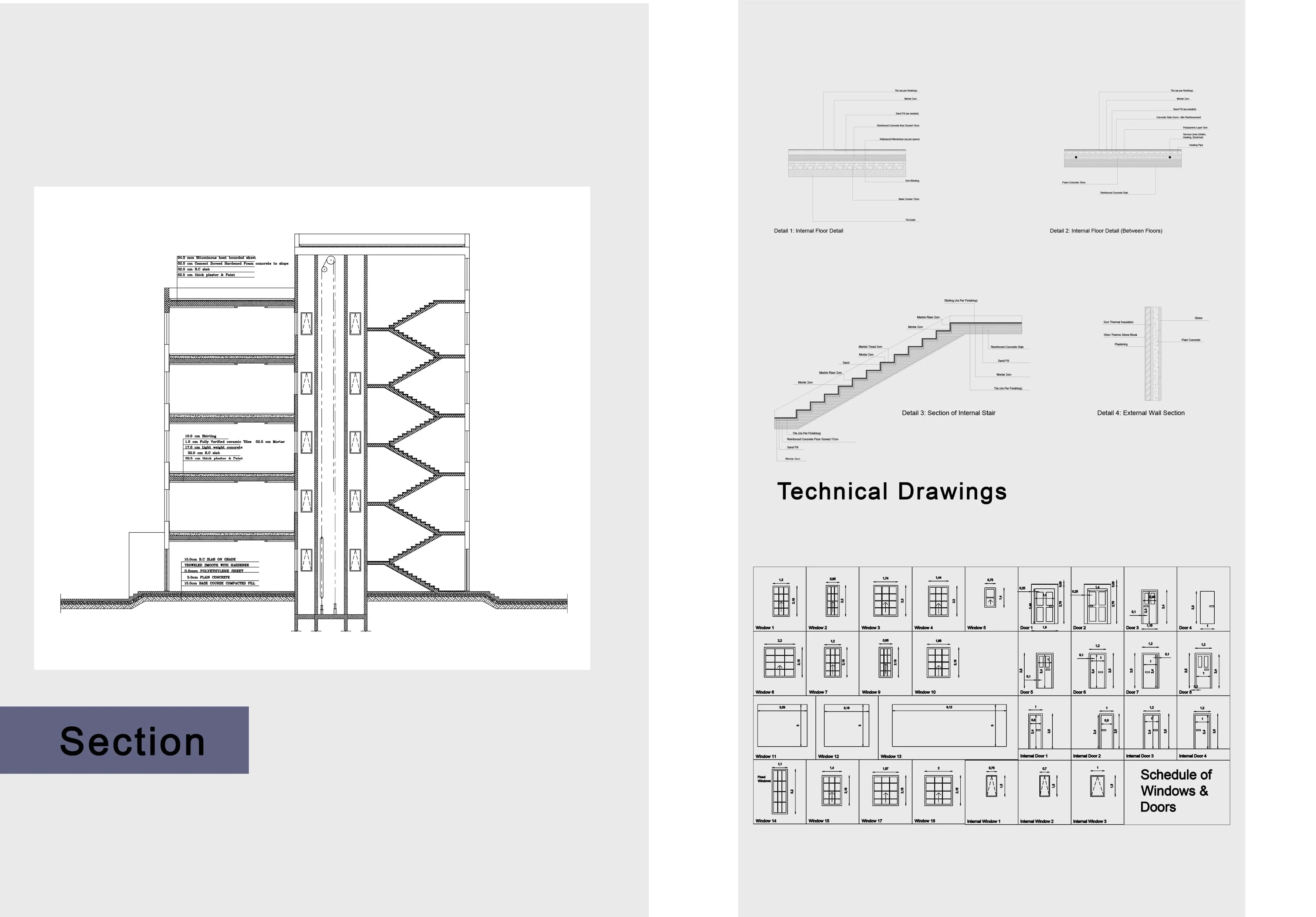 Section + Technical Details + Schedule of Windows & Doors