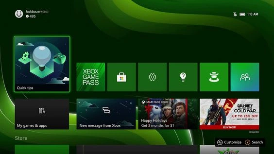 Xbox Home menu