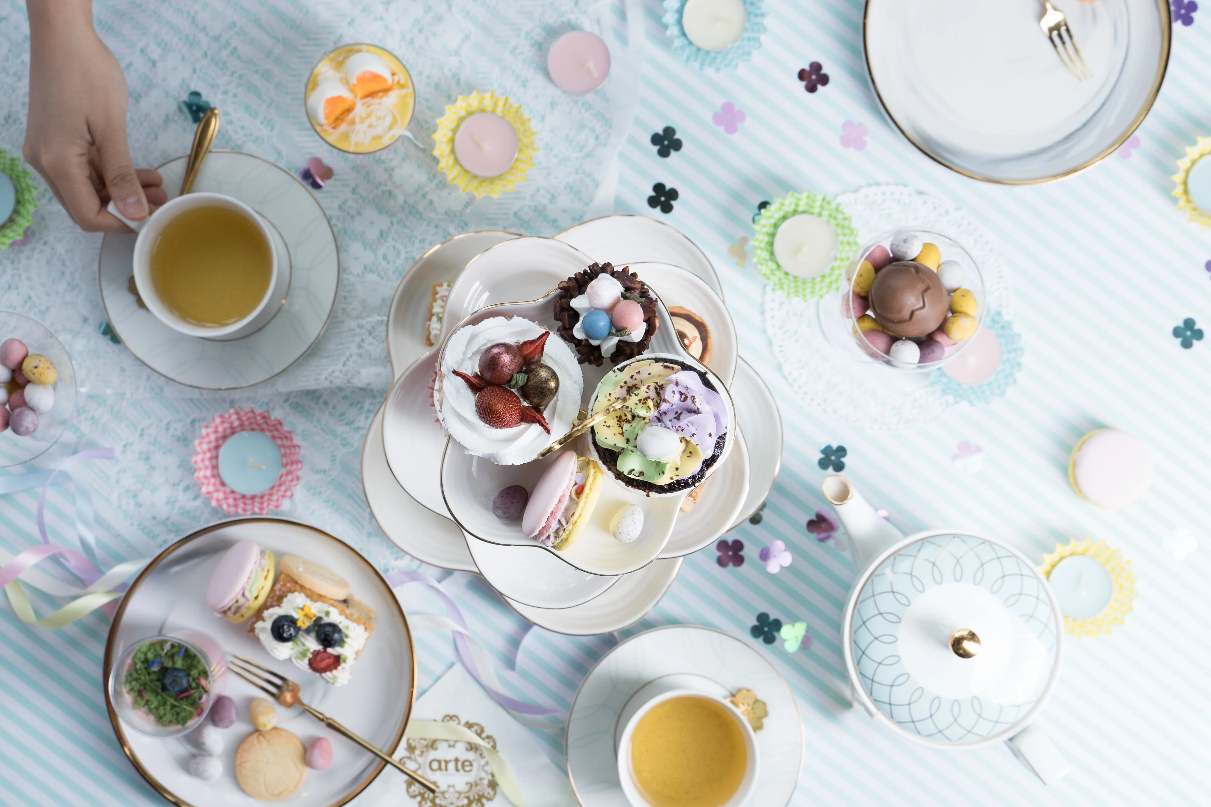 Easter high tea flat lay photoshoot