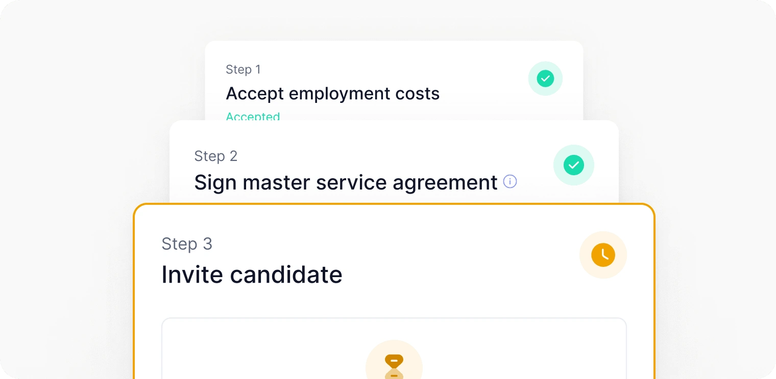 'One task at a time' approach: Requesting information in small chunks makes the process less tiresome for users and reduces its complexity for hiring partners.