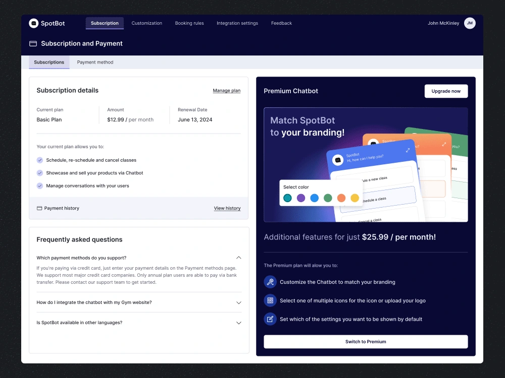 Admin Dashboard - Basic Plan