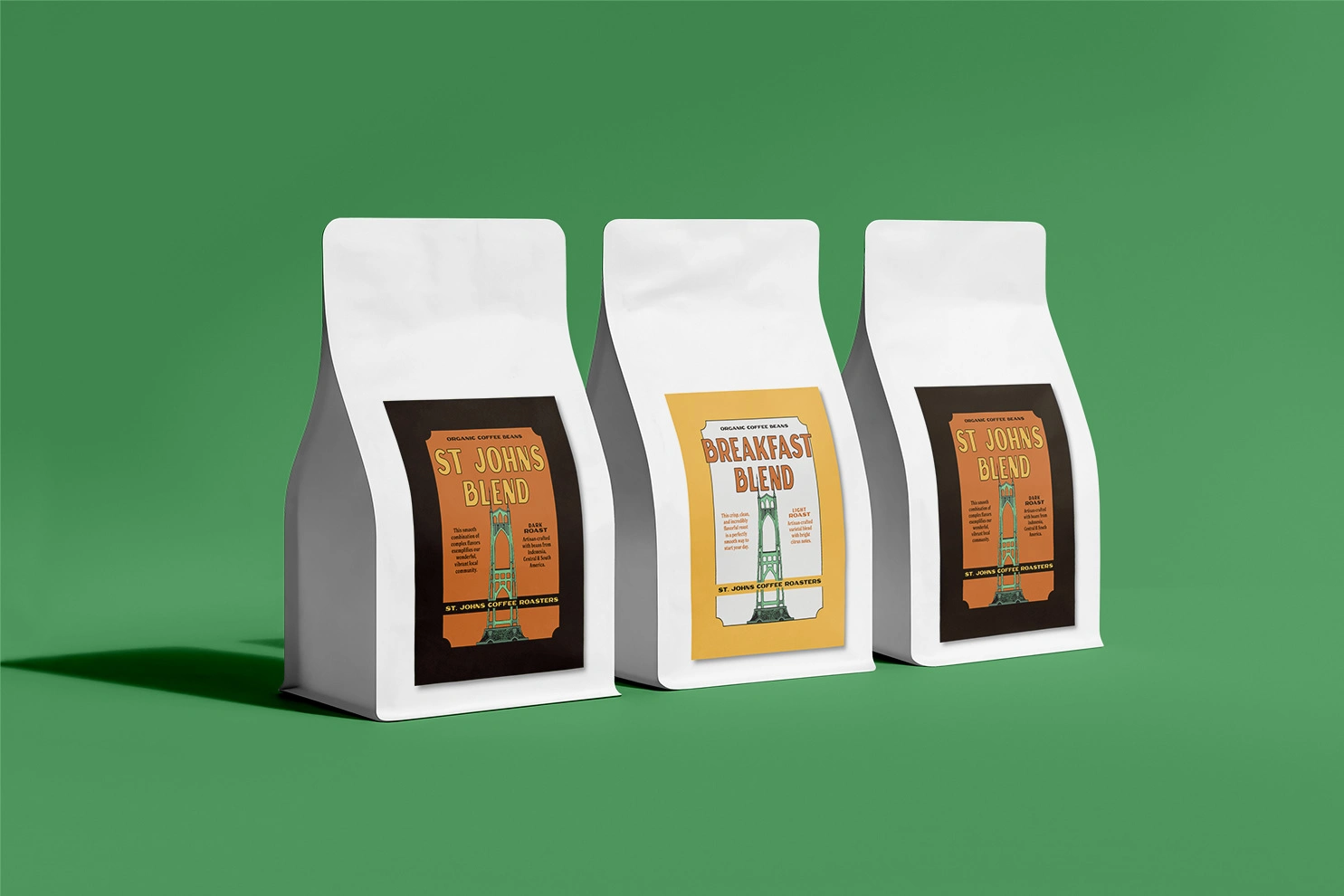 Coffee bean packaging mockup from an in-progress client project.