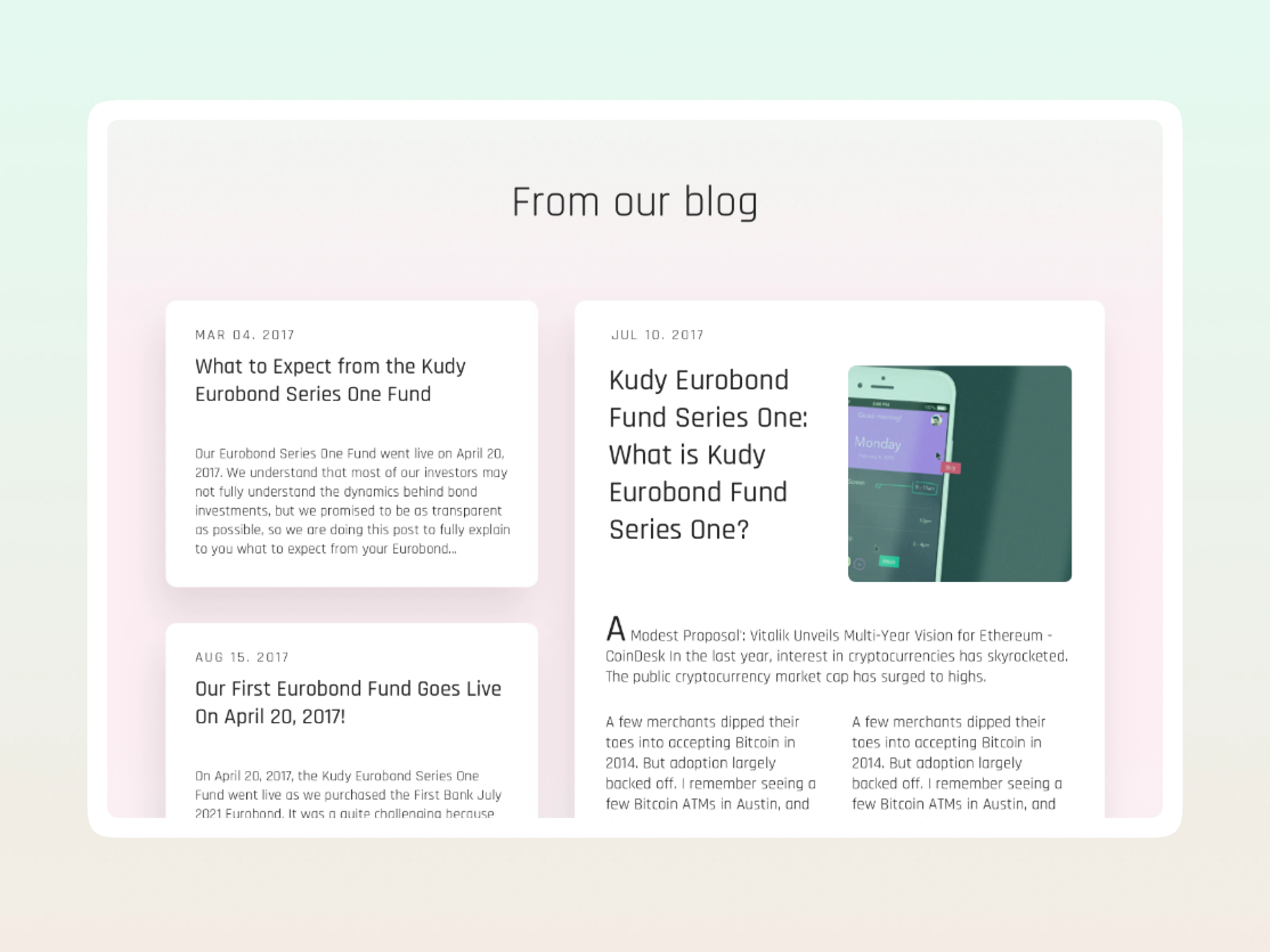 Blog section from landing page designed in Framer