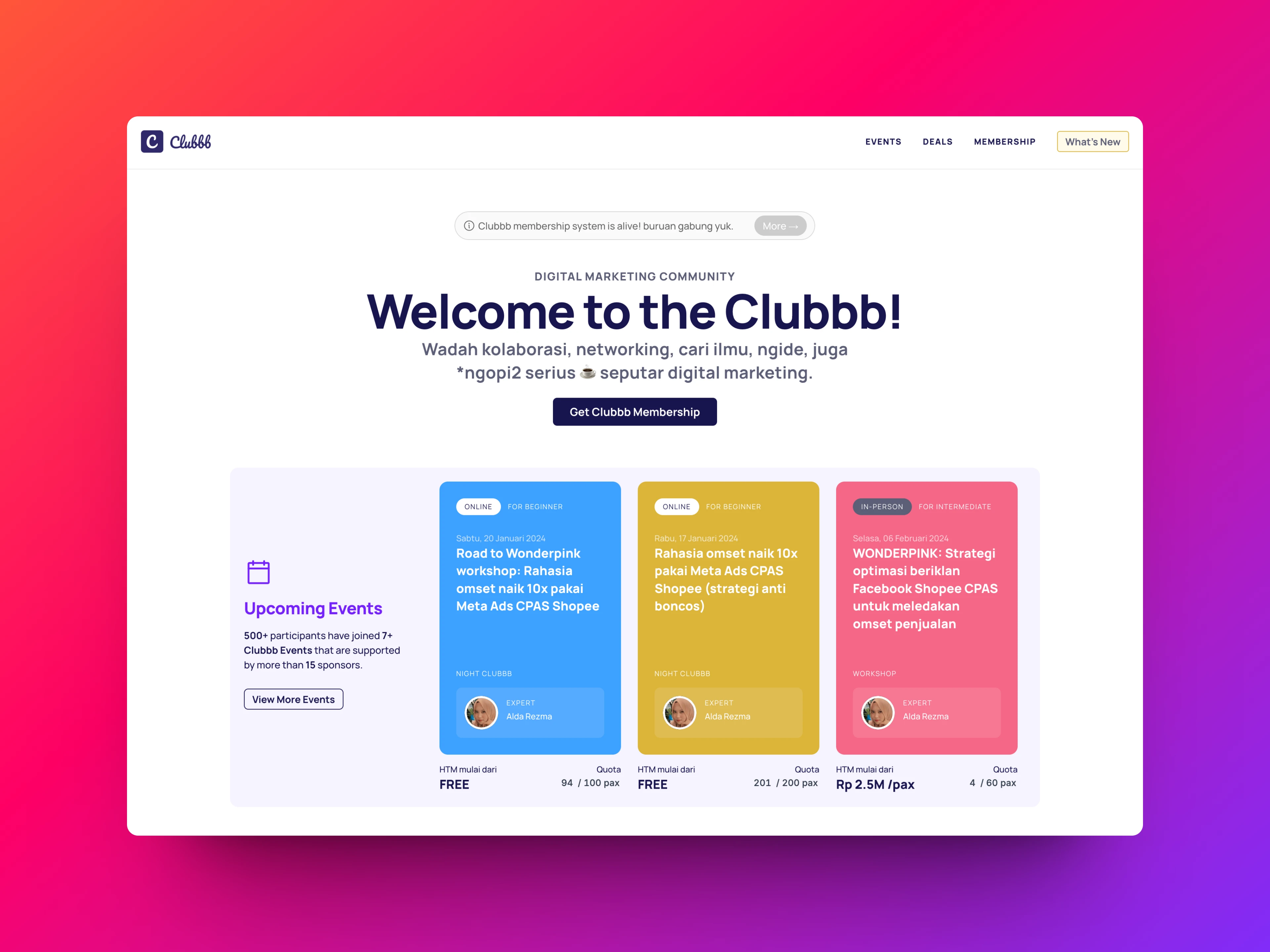 Clubbb homepage (https://clubbb.id)