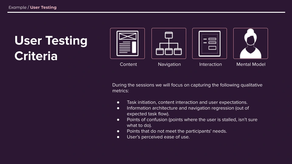 User Testing Criteria for User Testing and used for recommendations.