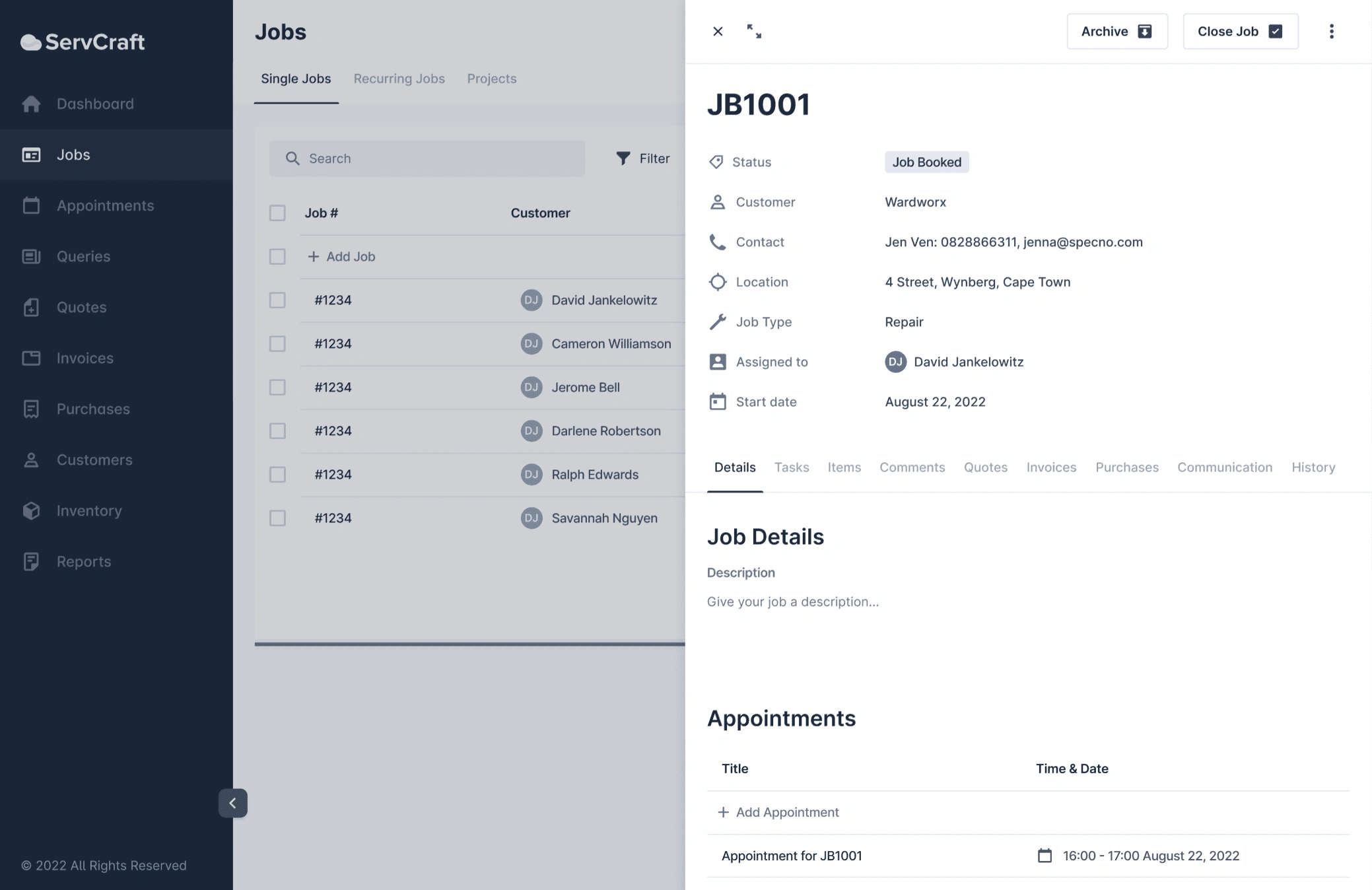 Job card wireframes, with the "Jobs" destination in the background.