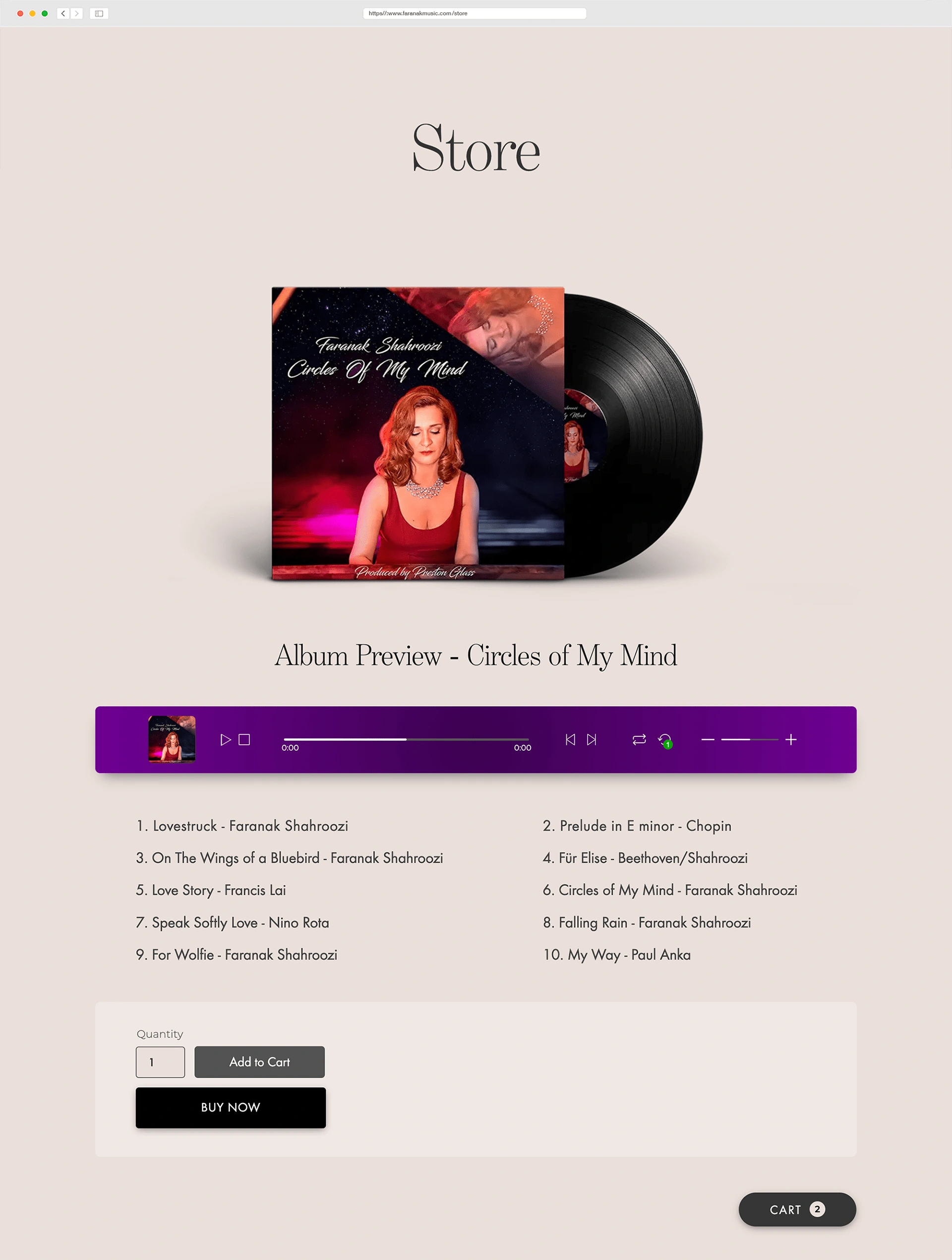 eCommerce store with audio previews on Faranak Shahroozi's Webflow site