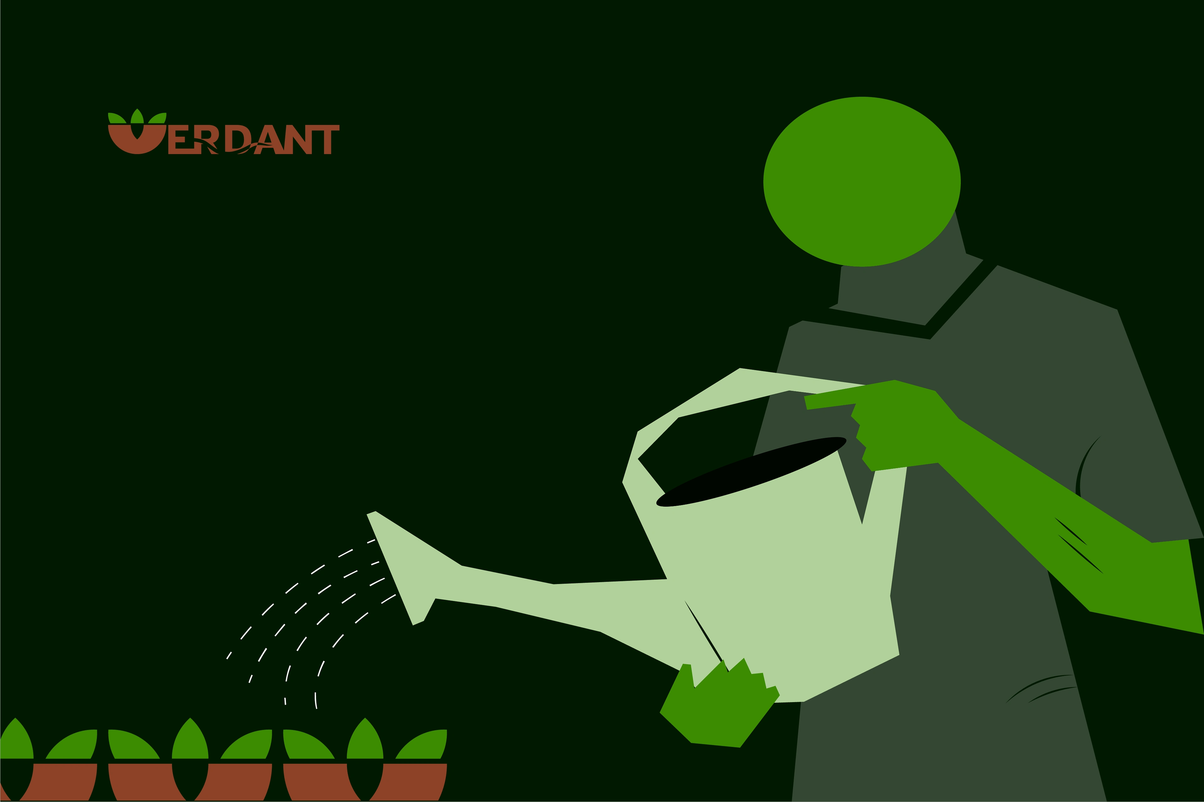 A plant green illustration of a person watering plants (the logo mark)