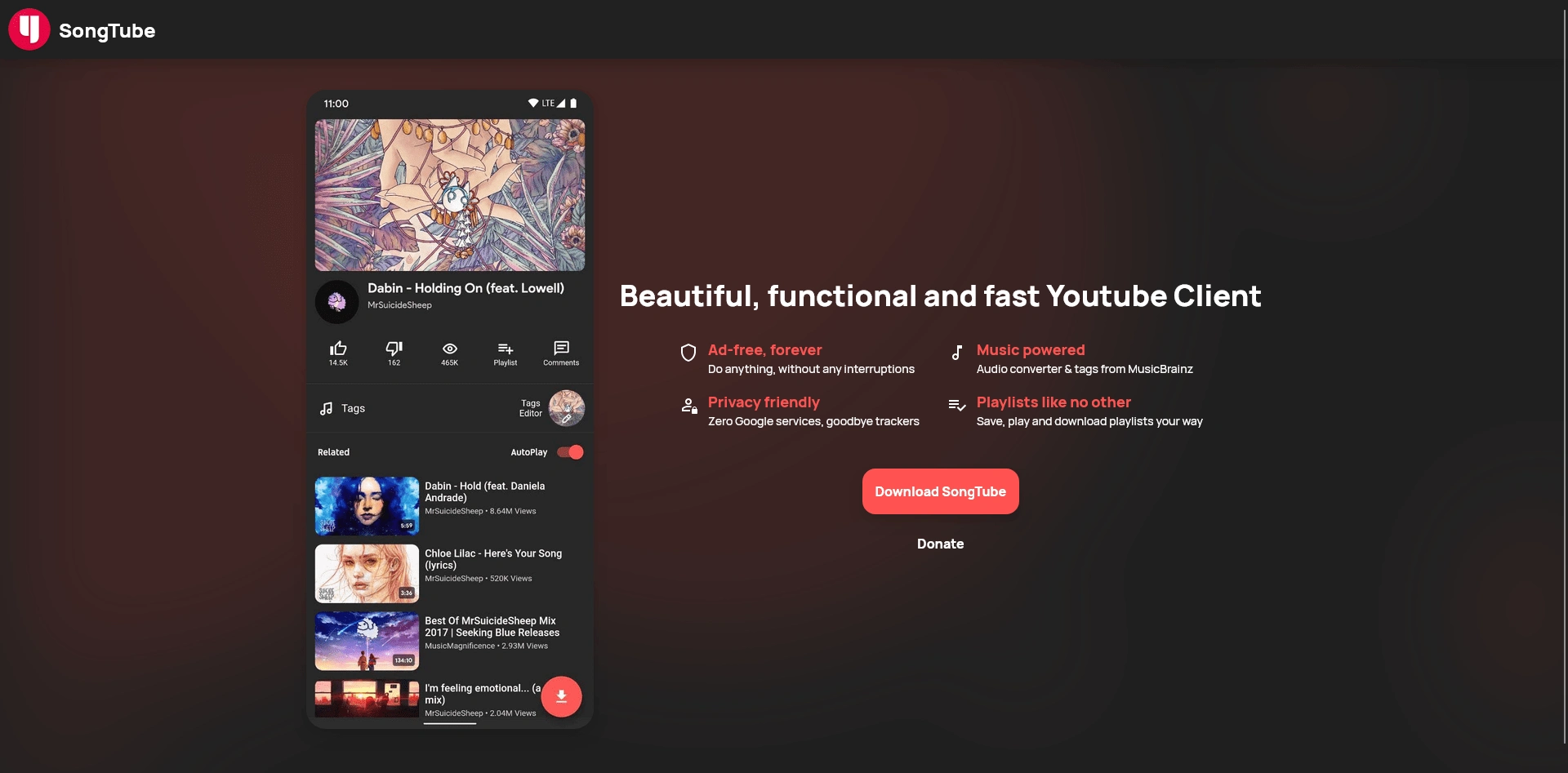 Songtube Landing Page