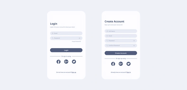 Login and sign up page