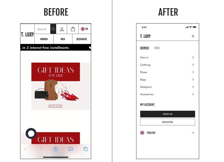 Navigation before/after