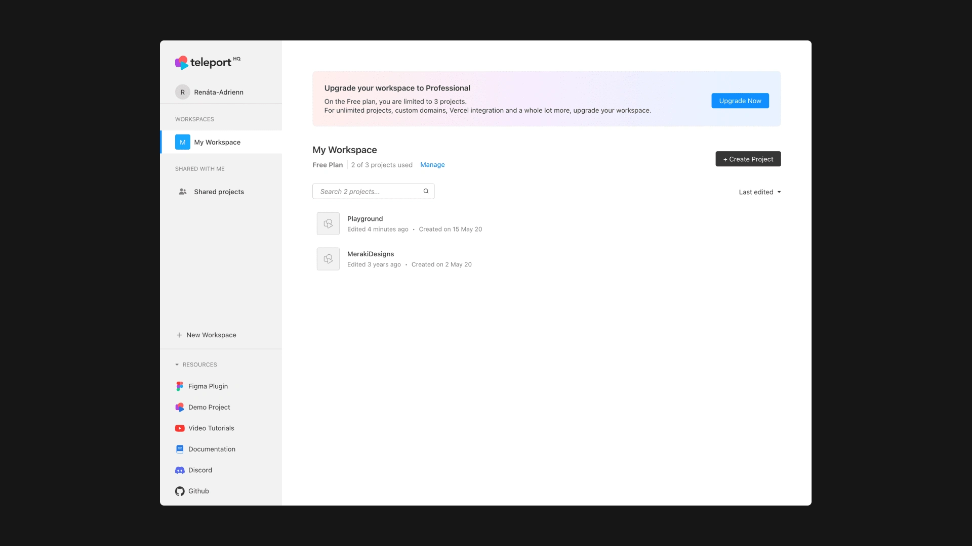 teleportHQ Dashboard / Light Mode