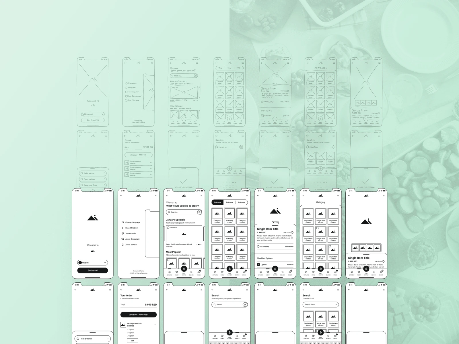 Sketches and wireframes