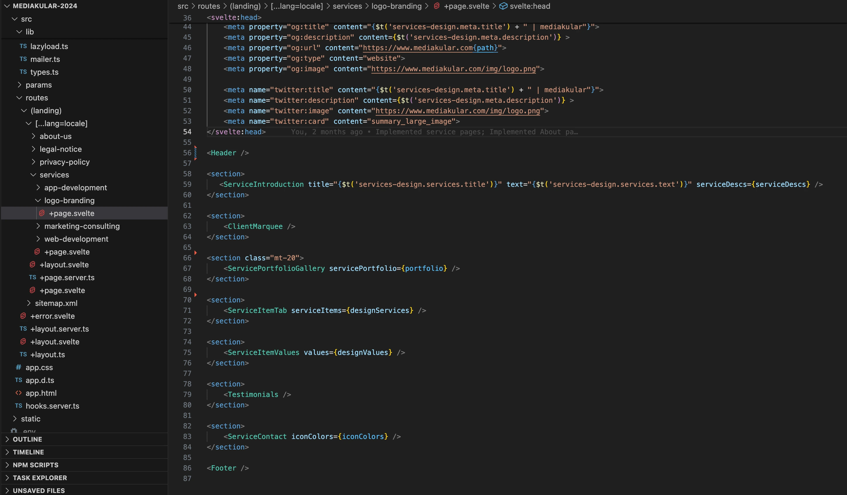 Component based implementation of pages to secure modularity and extensibility.