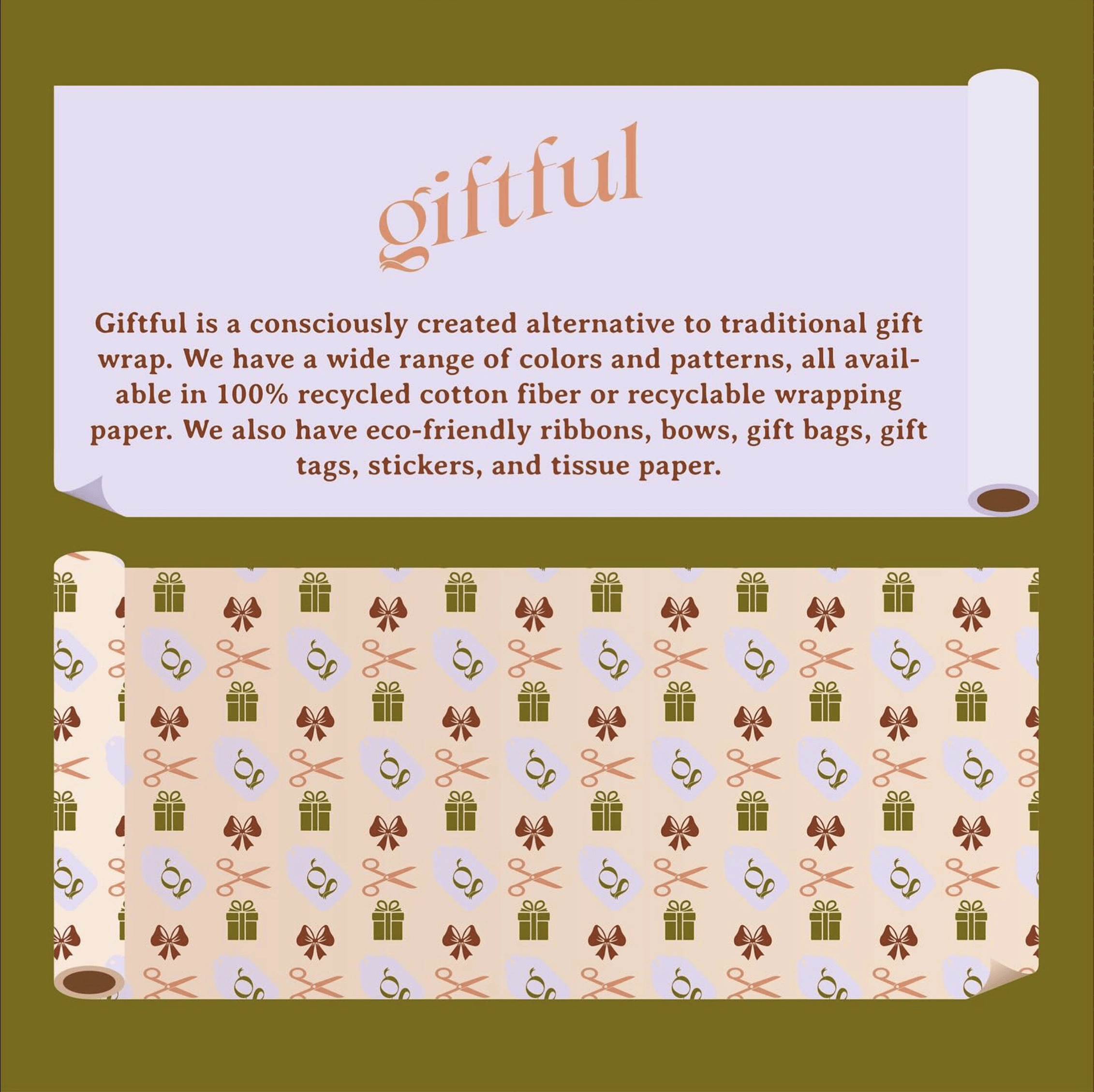 Branded wrapping paper from Giftful, designed to be as beautiful and eco-conscious as the gifts it wraps, reinforcing the brand’s commitment to sustainable gifting solutions.