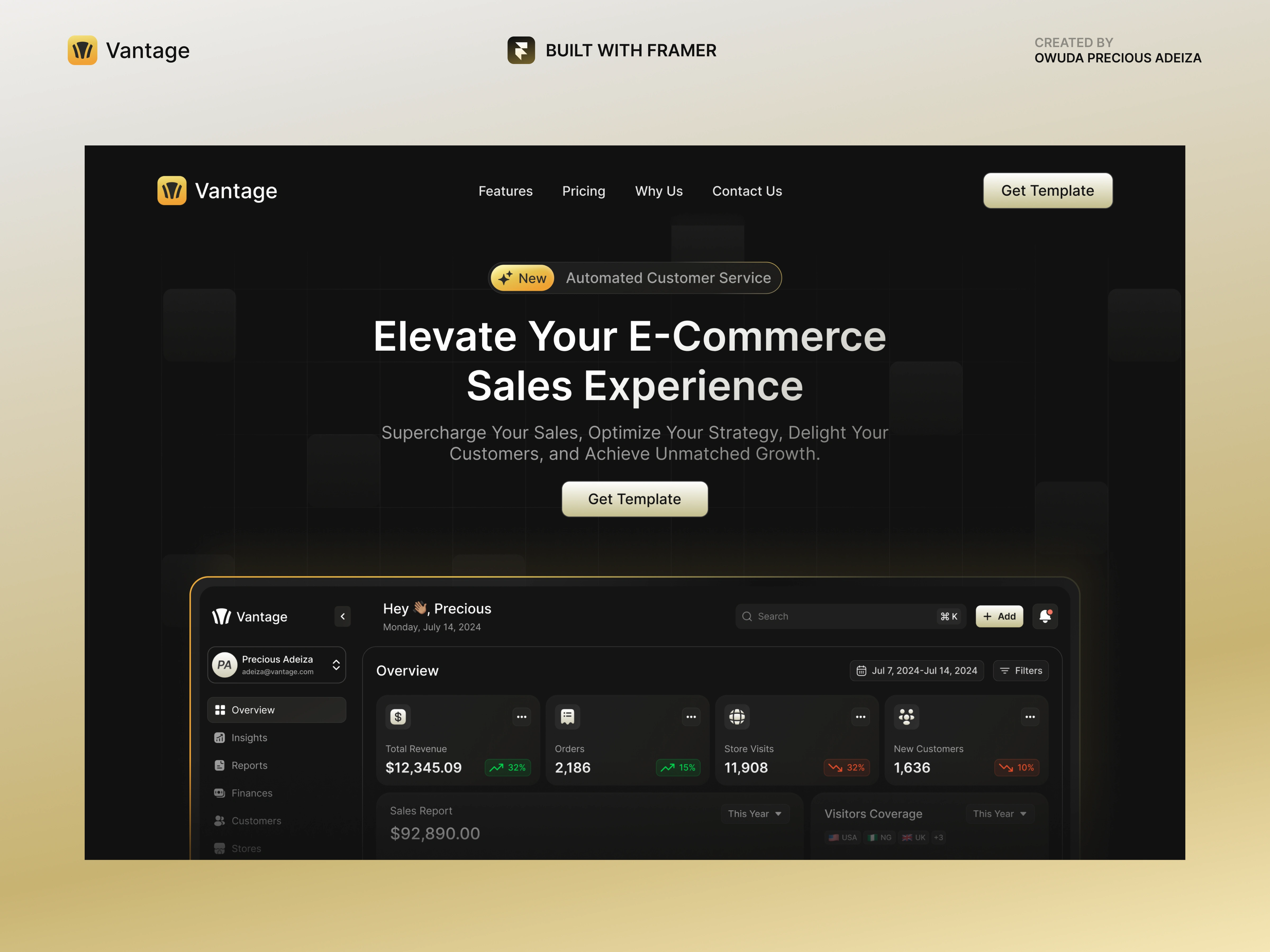 Vantage Saas Landing Page (Header)