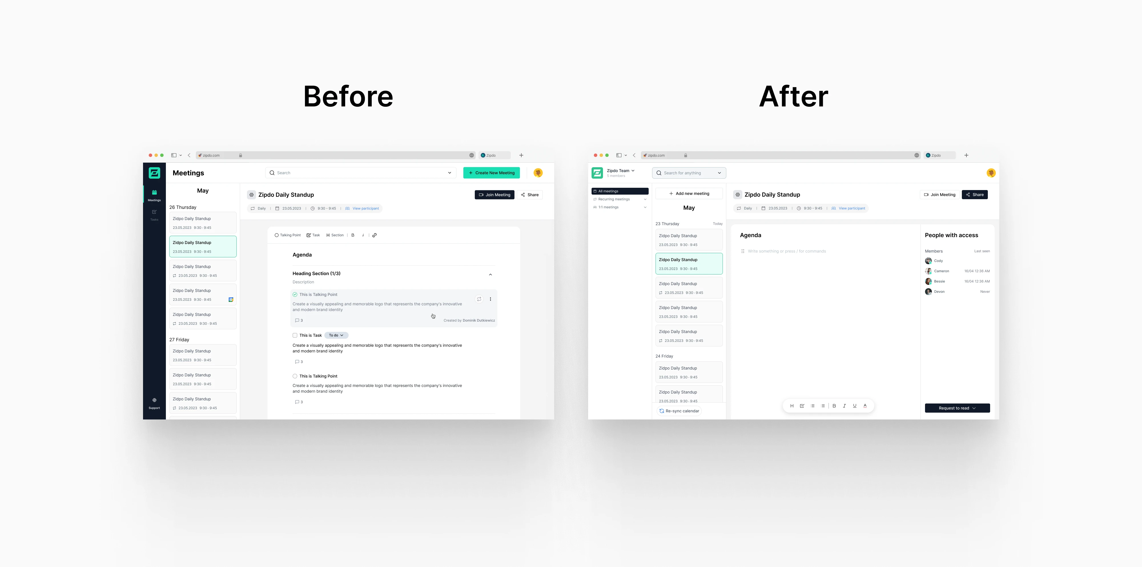 Picture of before and after my intervention on the main dashboard