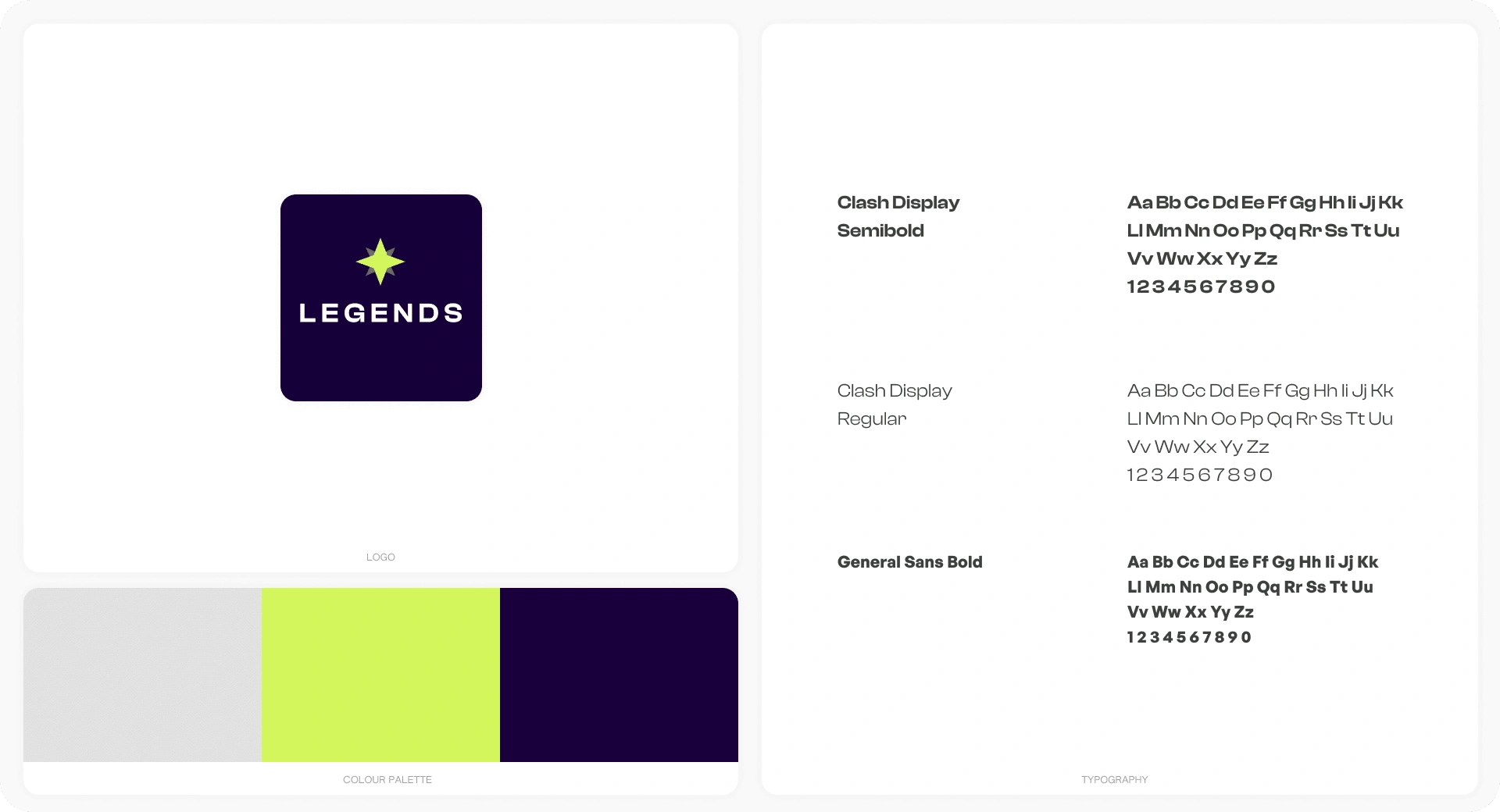 LEGENDS' font family and brand colors