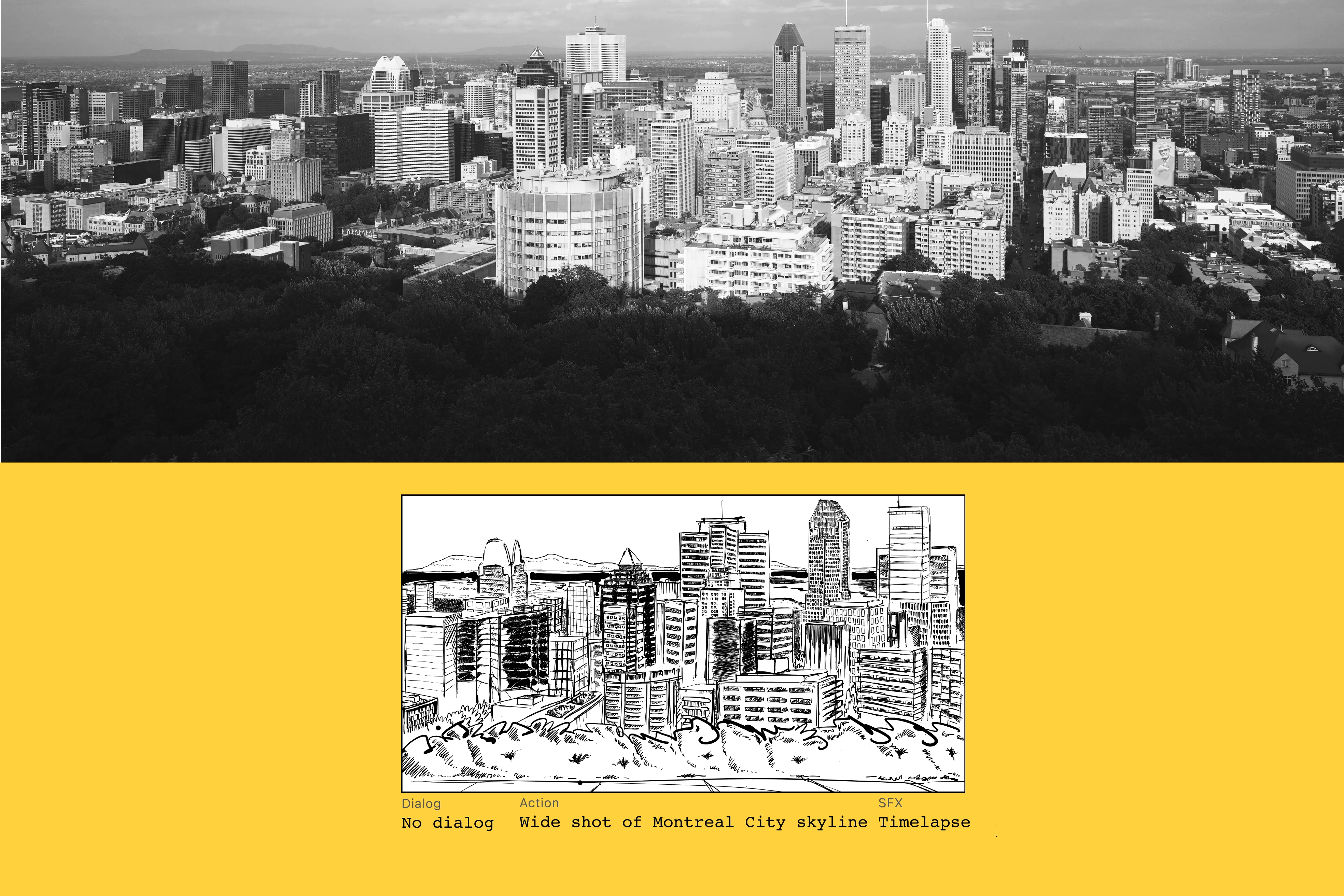 Storyboard - establishing shot for Montreal College of Information Technology's video ''Welcome to Montreal''