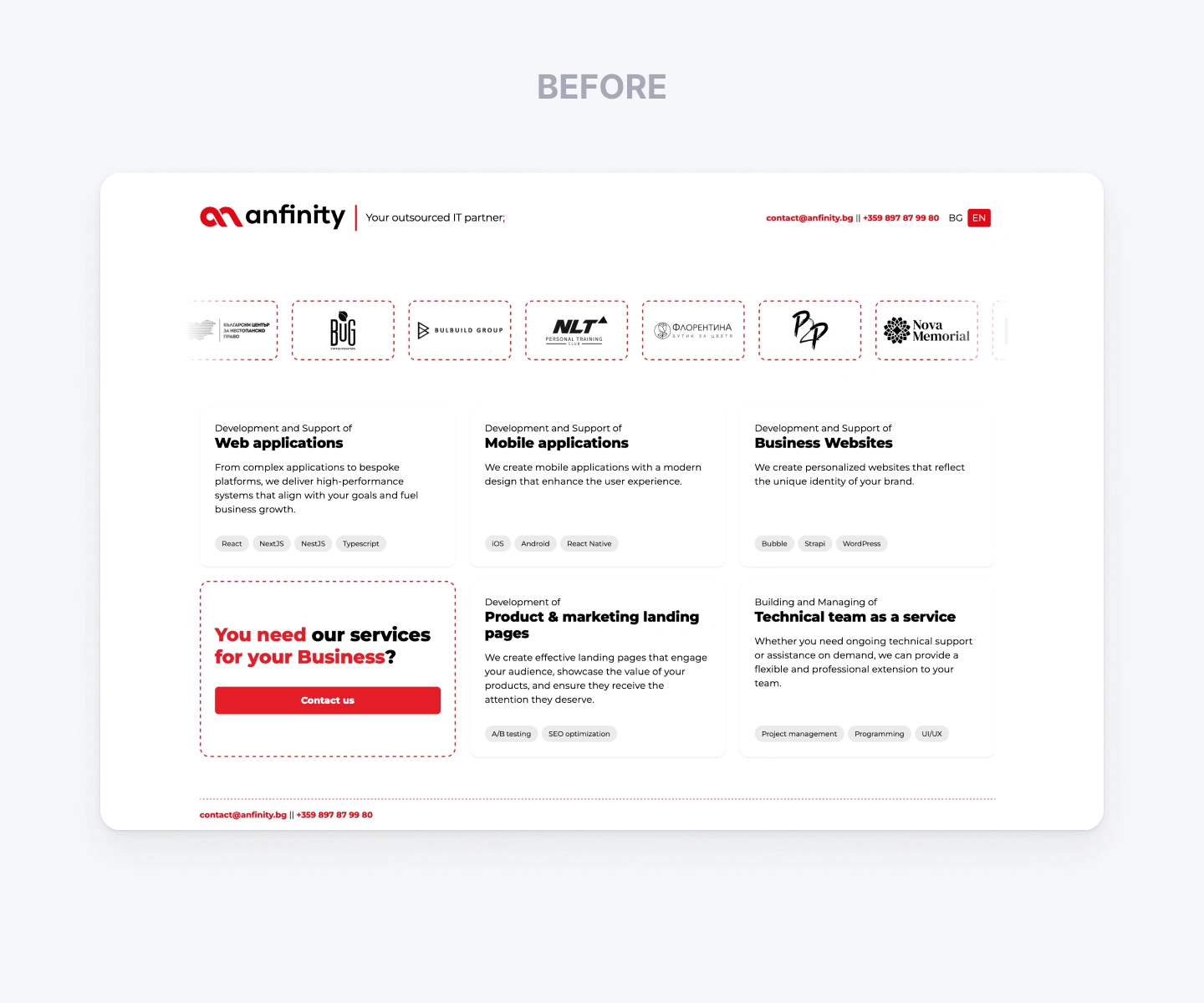 Anfinity website before the redesign