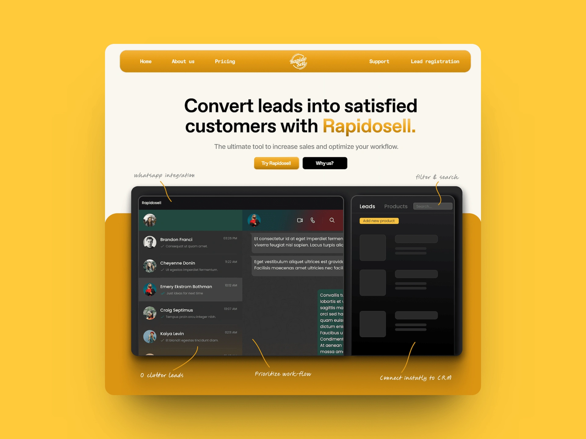 Here's a sneak peak into a recent work for a SaaS firm Rapidosell.