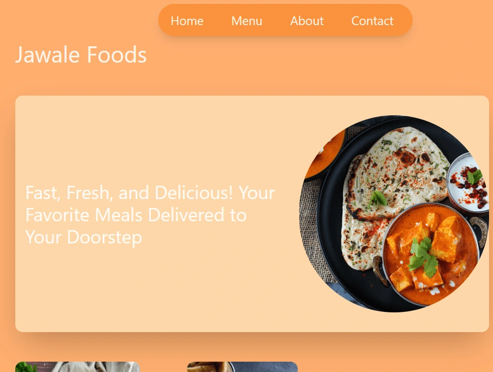 Restaurants home page with catchy image with beautiful quotation and slick navbar.