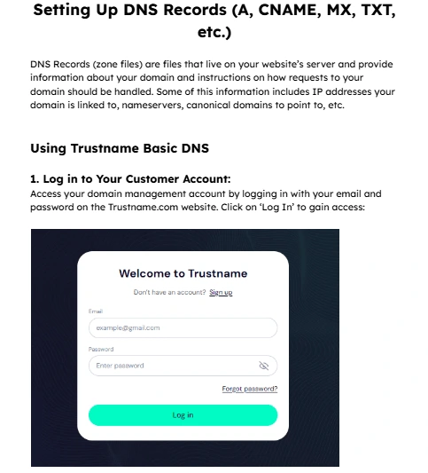 Set up custom DNS records on Trustname