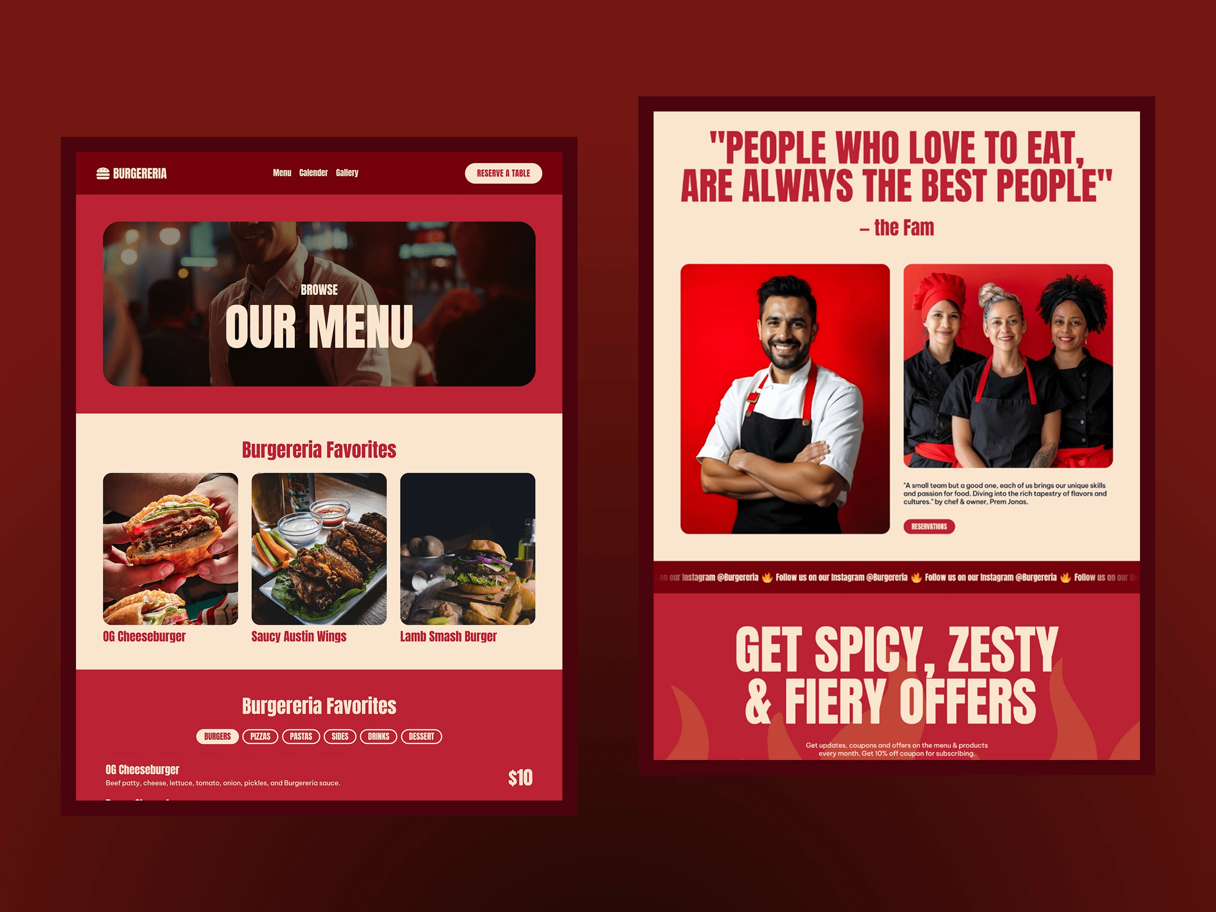 menu page design of website