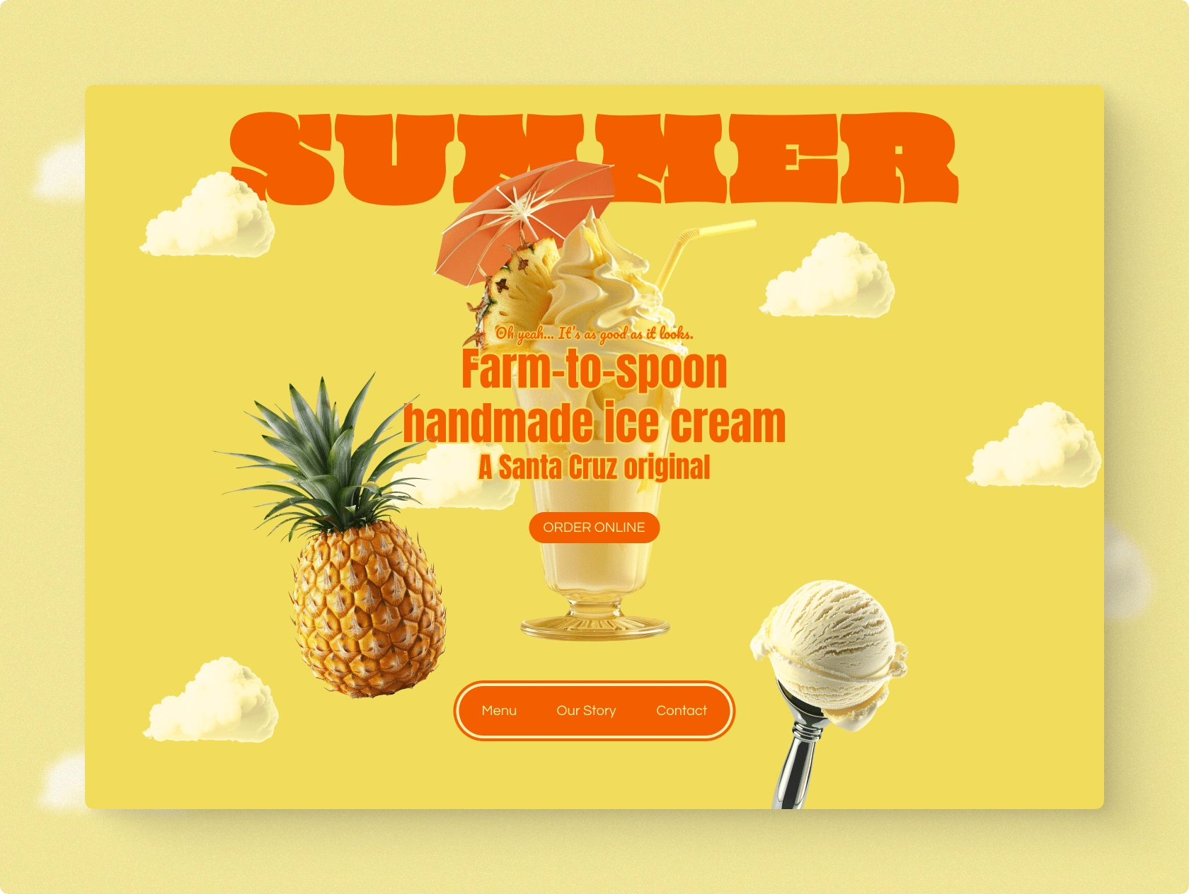 Landing page for local ice cream shop. 