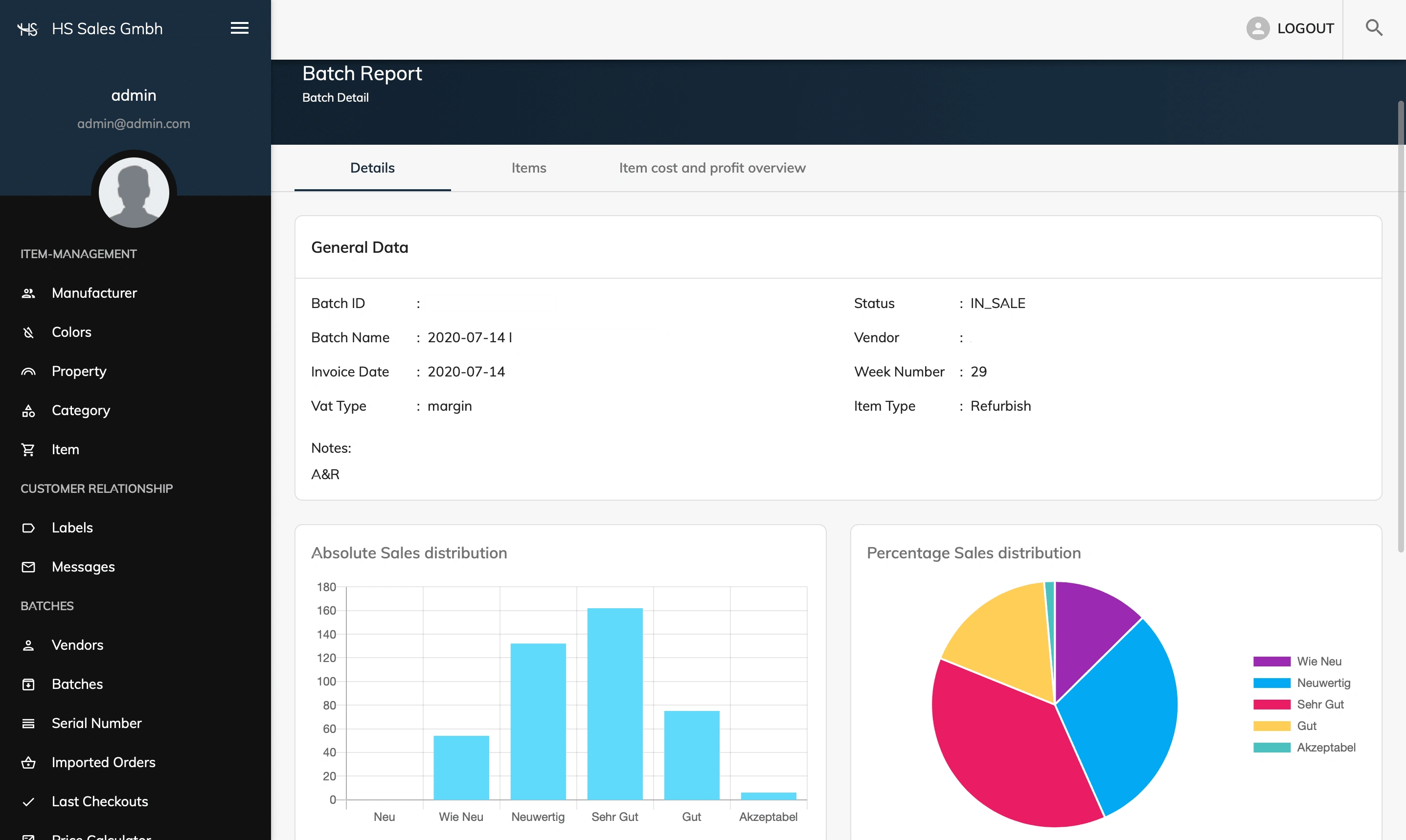 Product batch reporting